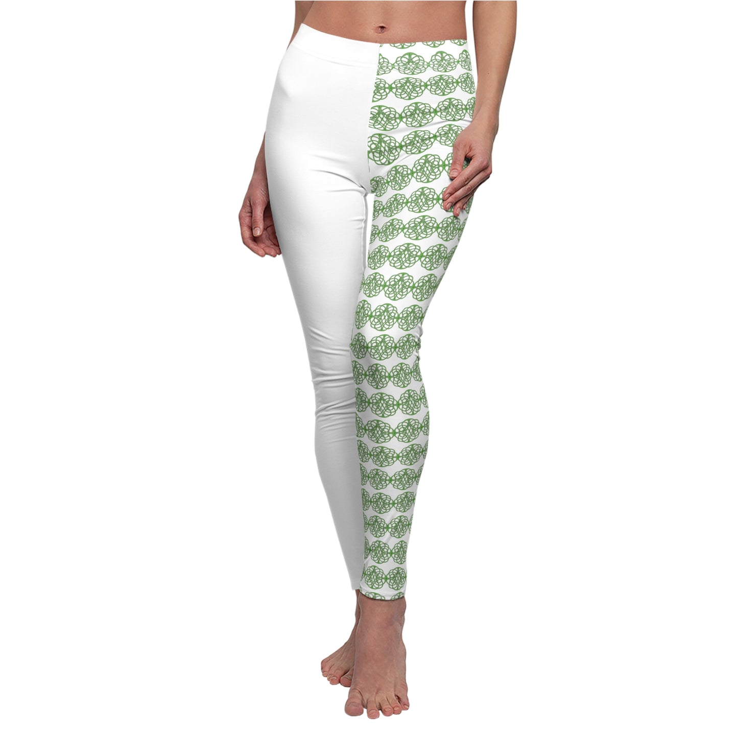 Women's Cut & Sew Casual Leggings (AOP) with green pattern Design| OKEYCITY