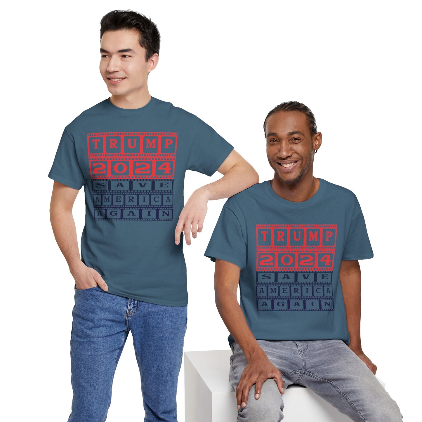 Unisex Heavy Cotton Tee with Trump 2024 Design | OKEYCITY