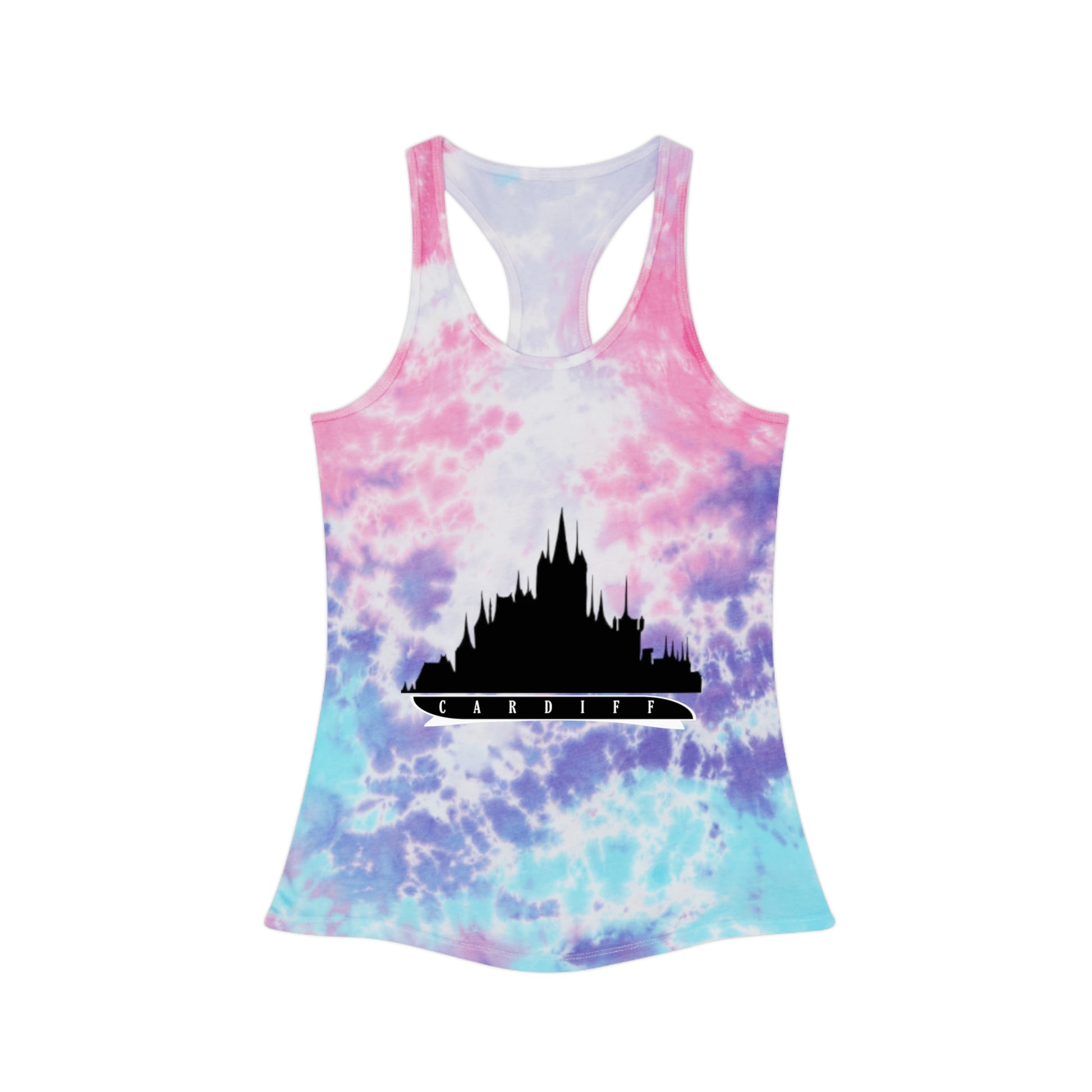 Tie Dye Racerback Tank Top With cardiff Design | OKEYCITY