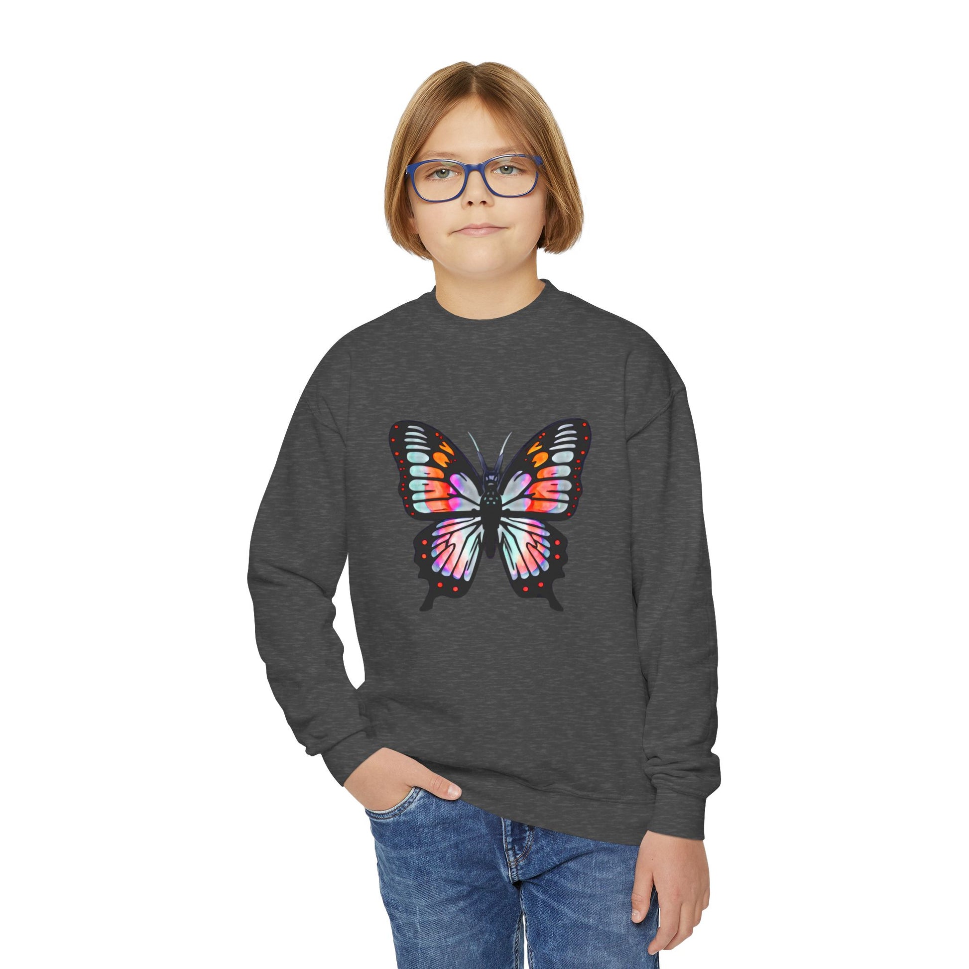 Youth Crewneck Sweatshirt with Butterfly Design | OKEYCITY