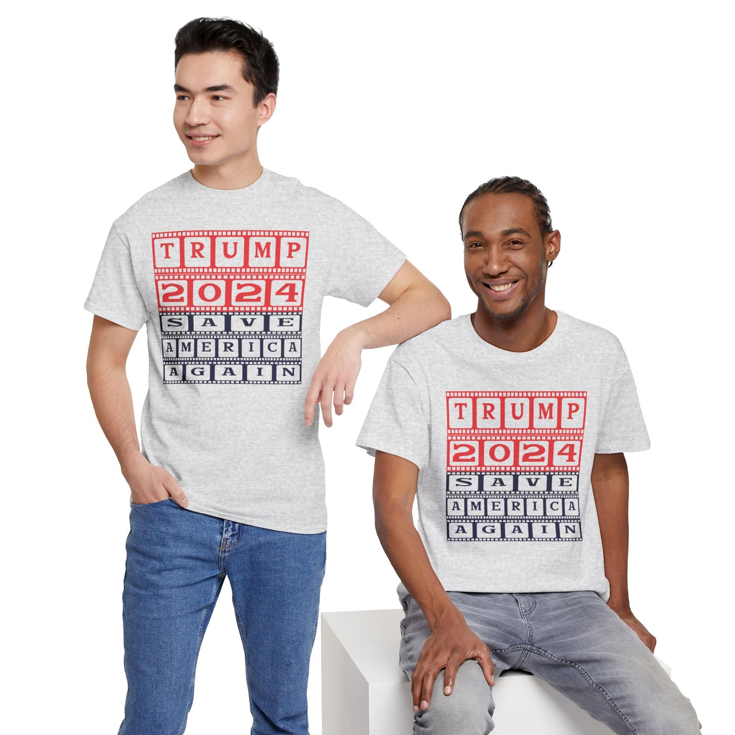 Unisex Heavy Cotton Tee with Trump 2024 Design | OKEYCITY