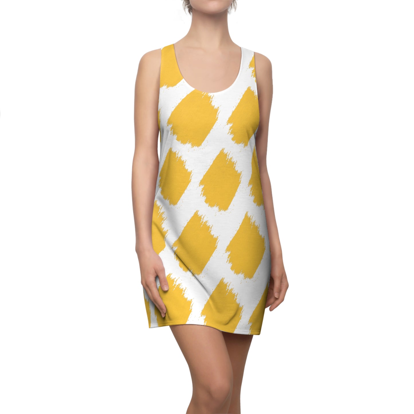 Women's Cut & Sew Racerback Dress with yellow brush pattern design | OKEYCITY