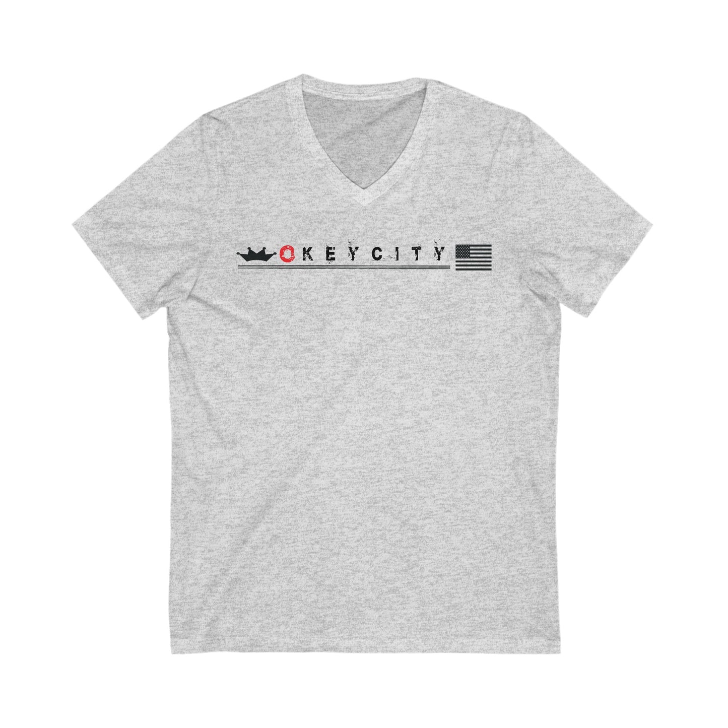 Unisex Jersey Short Sleeve V-Neck Tee with Brand okeycity Design | OKEYCITY