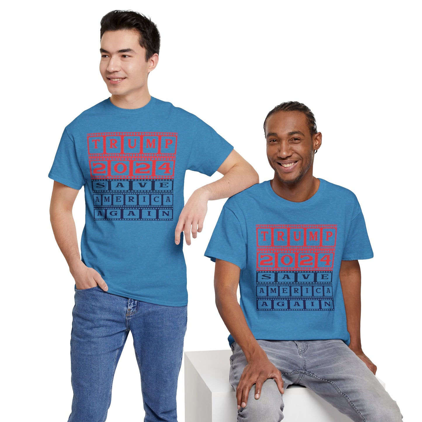 Unisex Heavy Cotton Tee with Trump 2024 Design | OKEYCITY