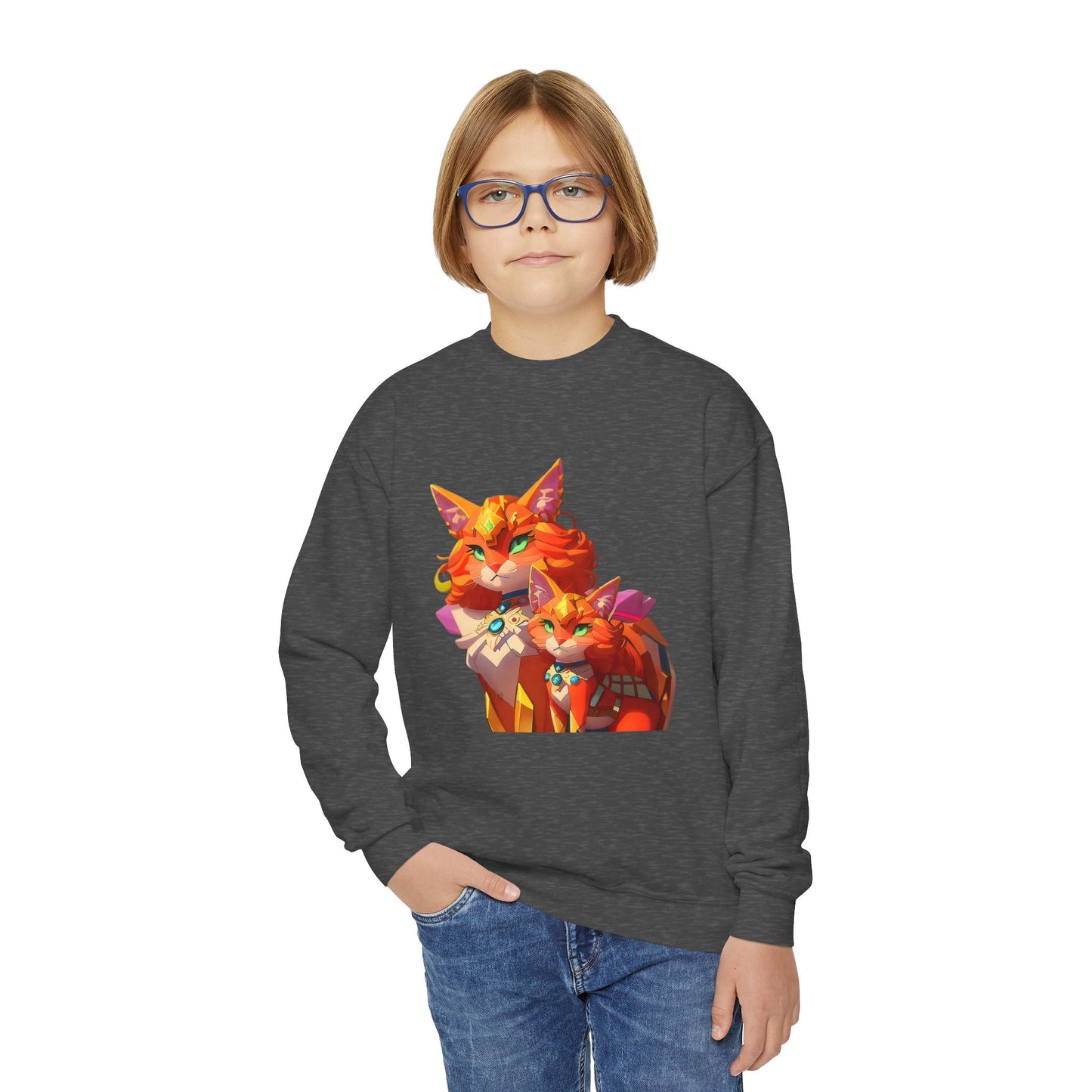 Youth Crewneck Sweatshirt with cats vector Design | OKEYCITY