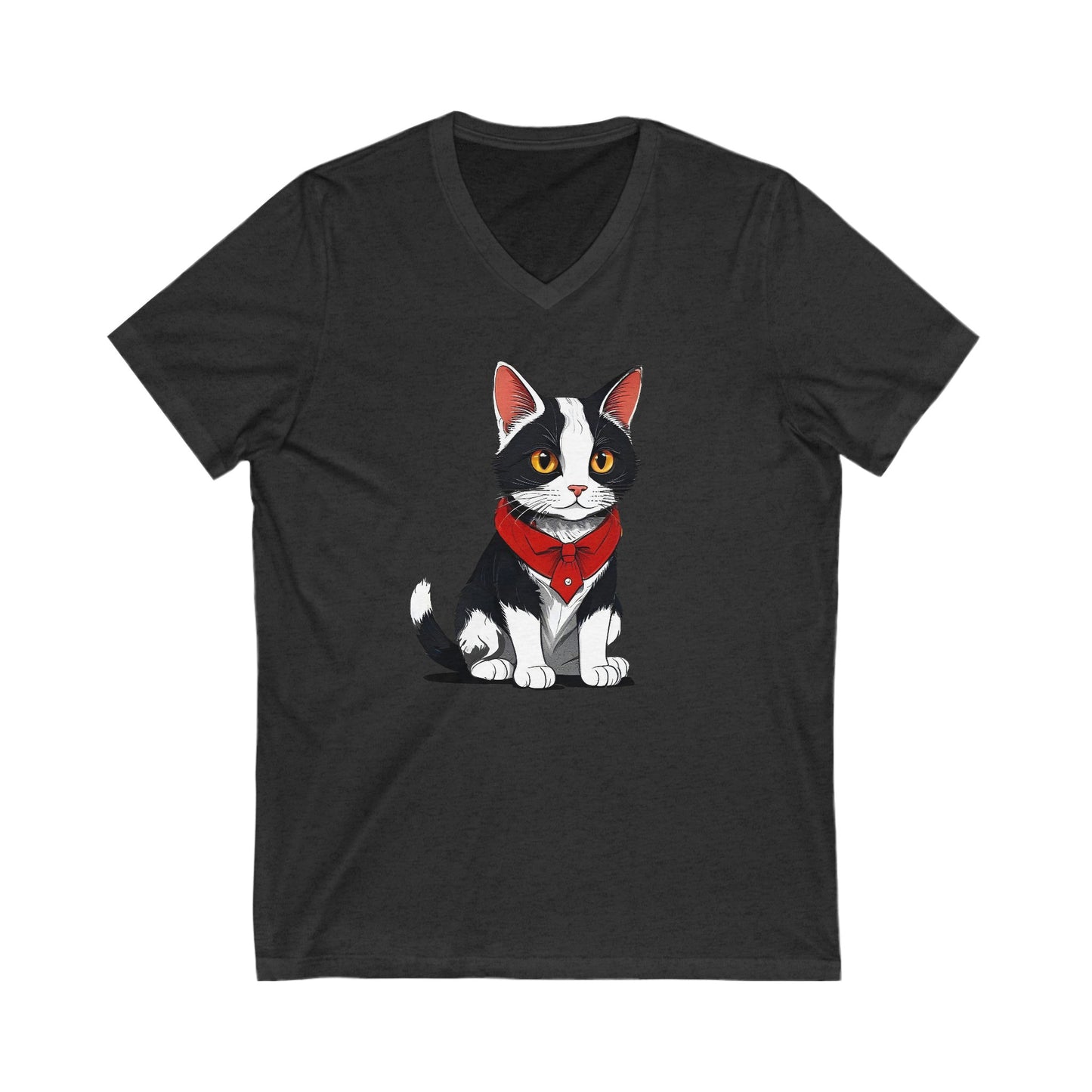 Unisex Jersey Short Sleeve V-Neck Tee with cat design | OKEYCITY