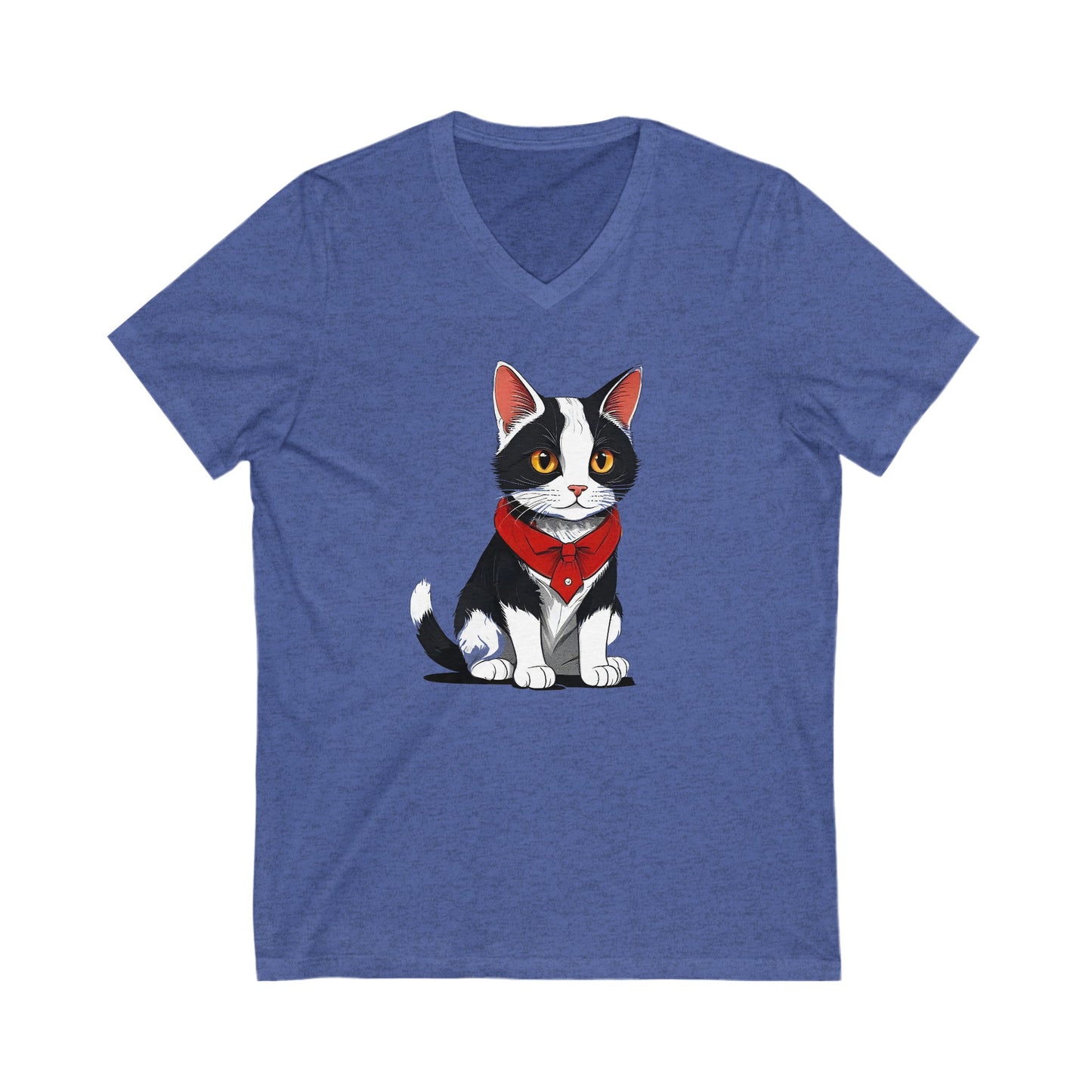 Unisex Jersey Short Sleeve V-Neck Tee with cat design | OKEYCITY