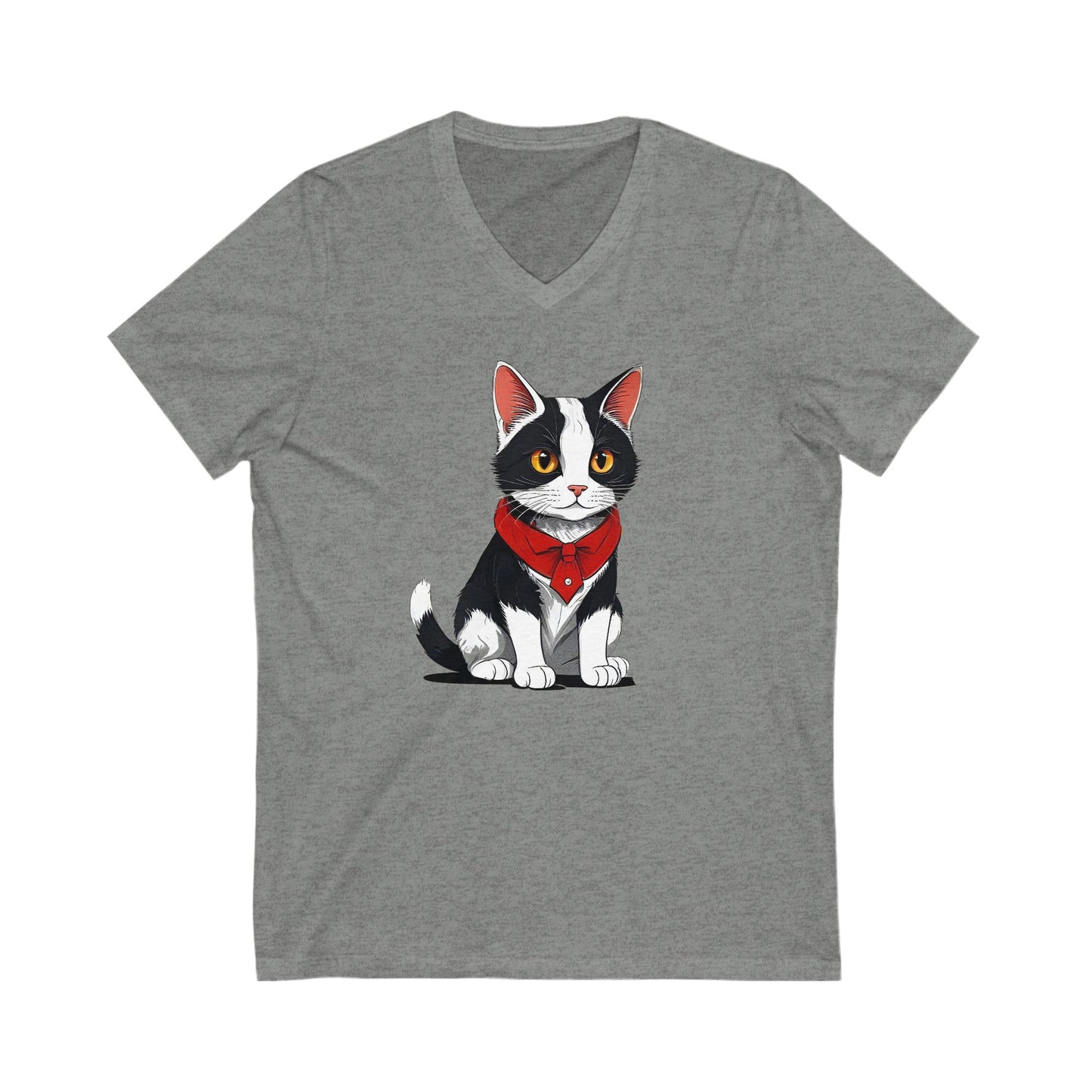 Unisex Jersey Short Sleeve V-Neck Tee with cat design | OKEYCITY