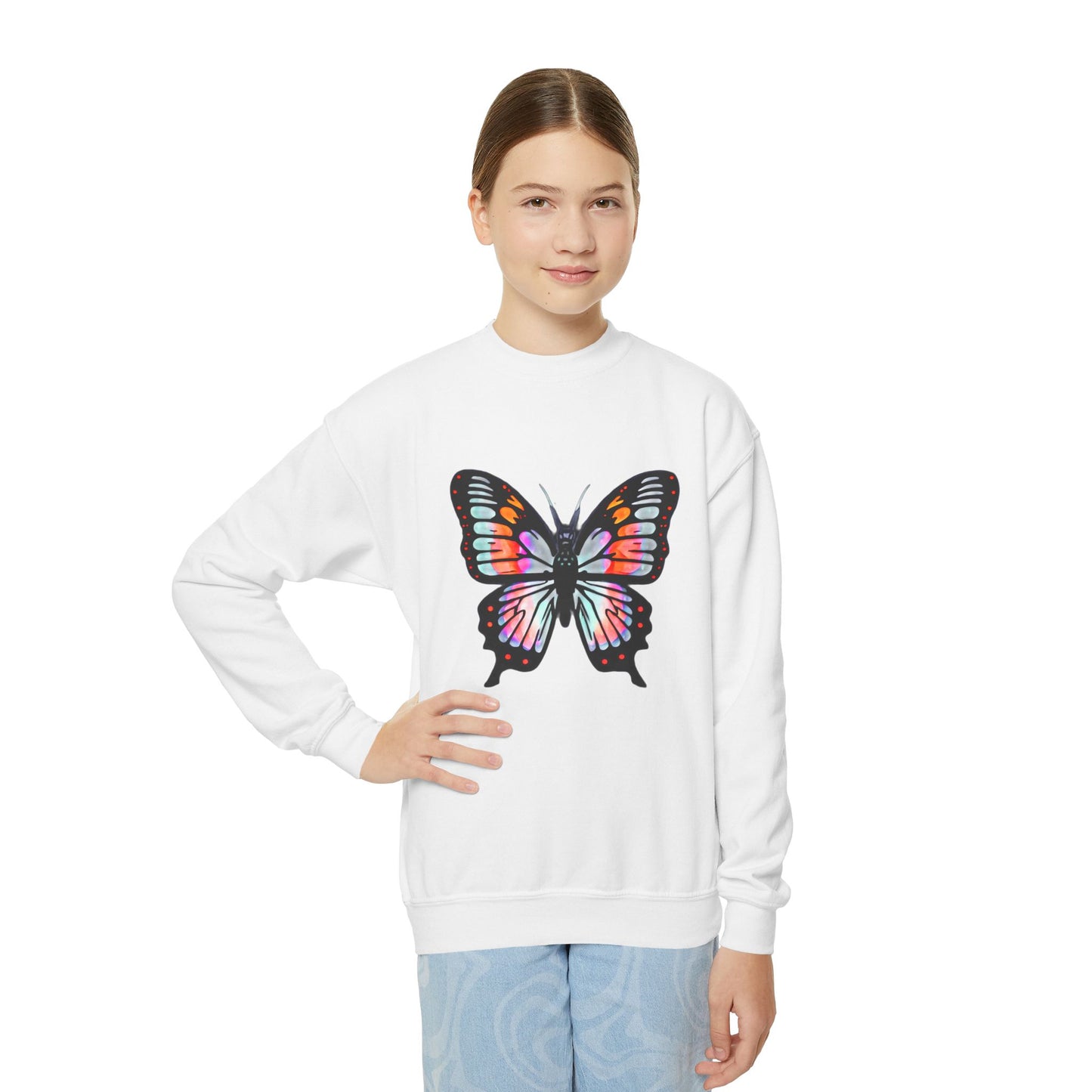 Youth Crewneck Sweatshirt with Butterfly Design | OKEYCITY