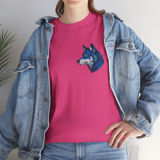 Unisex Heavy Cotton Tee with deep blue wolf Design | OKEYCITY