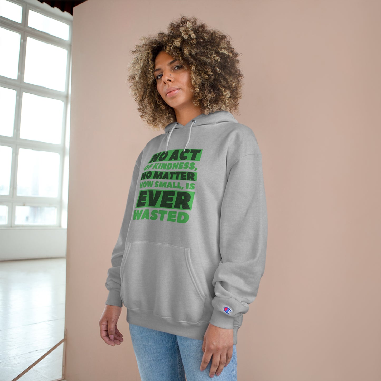 Champion Hoodie With Green Text Design | OKEYCITY