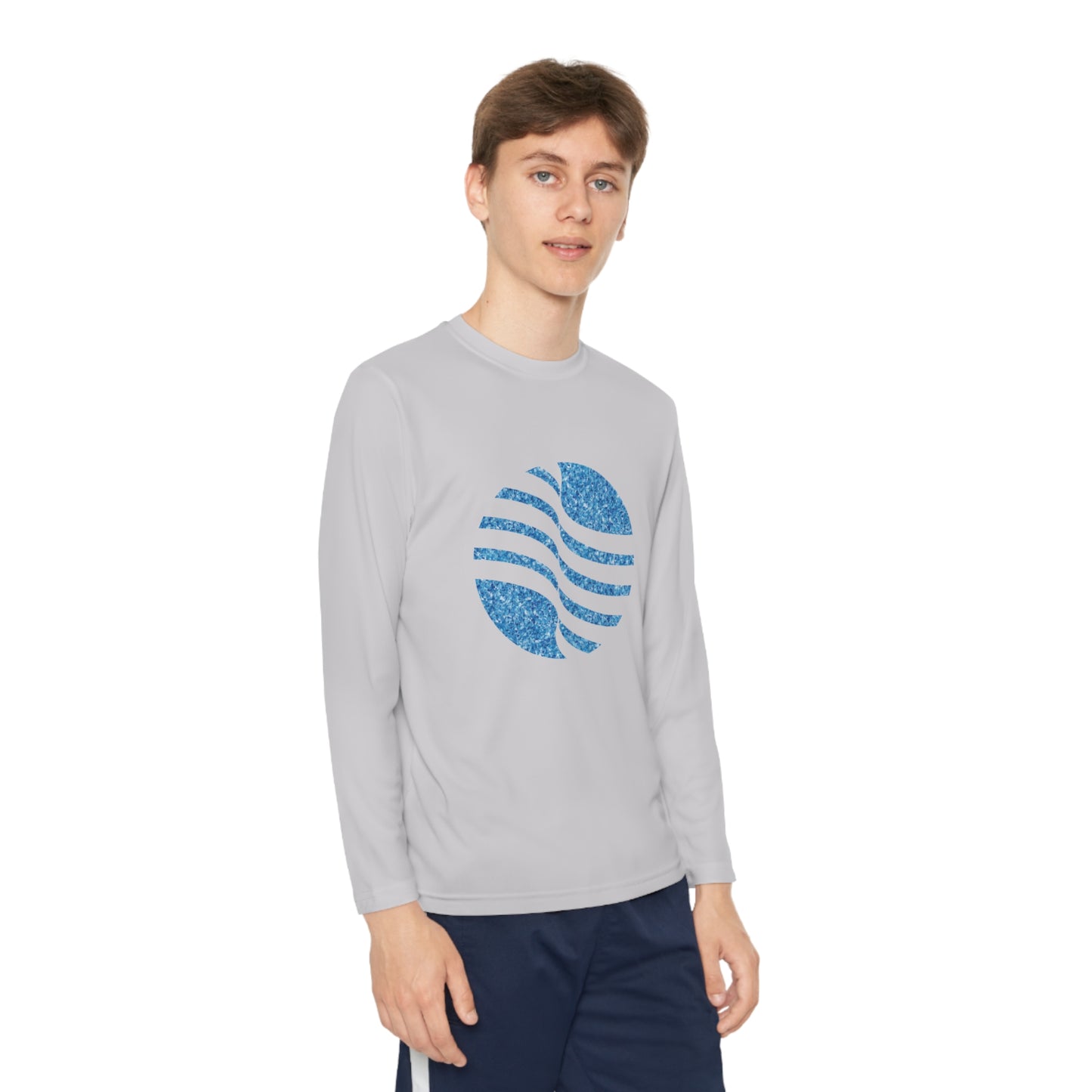 Youth Long Sleeve Competitor Tee with blue circle Design | OKEYCITY