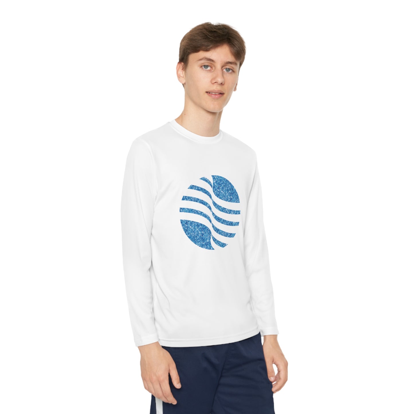 Youth Long Sleeve Competitor Tee with blue circle Design | OKEYCITY