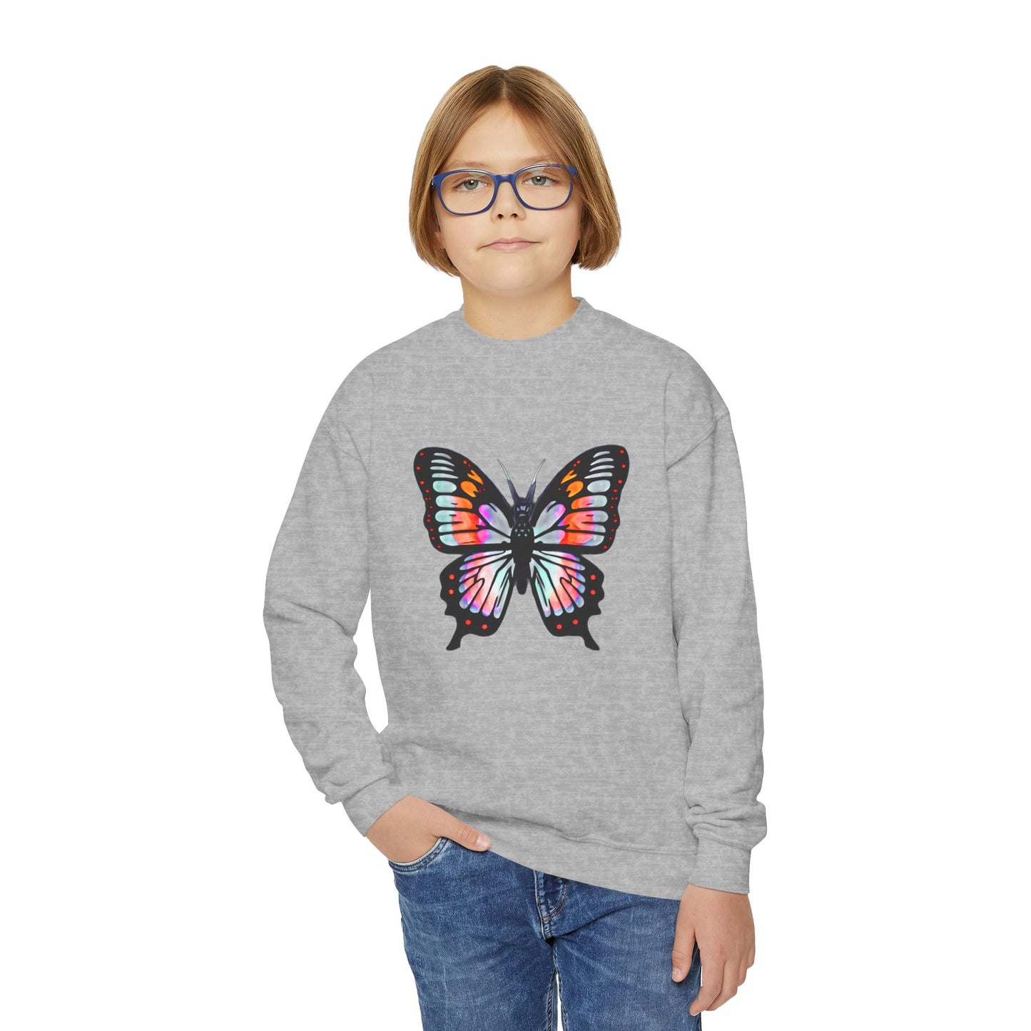 Youth Crewneck Sweatshirt with Butterfly Design | OKEYCITY