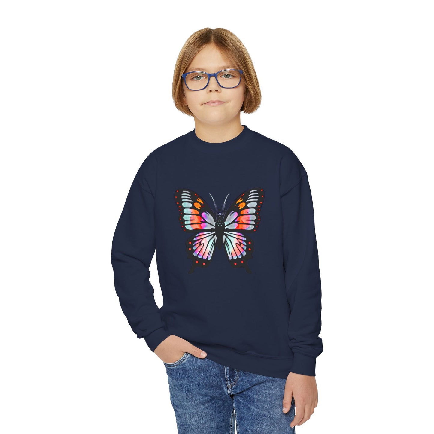 Youth Crewneck Sweatshirt with Butterfly Design | OKEYCITY