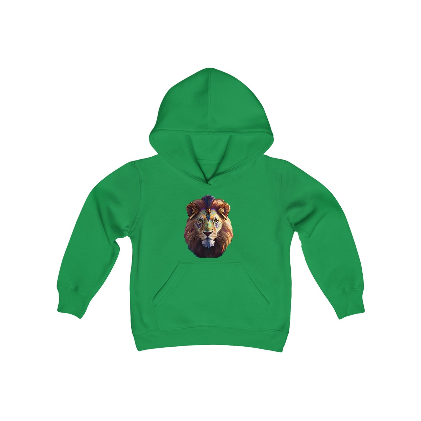 Youth Heavy Blend Hooded Sweatshirt with vector lion Design | OKEYCITY