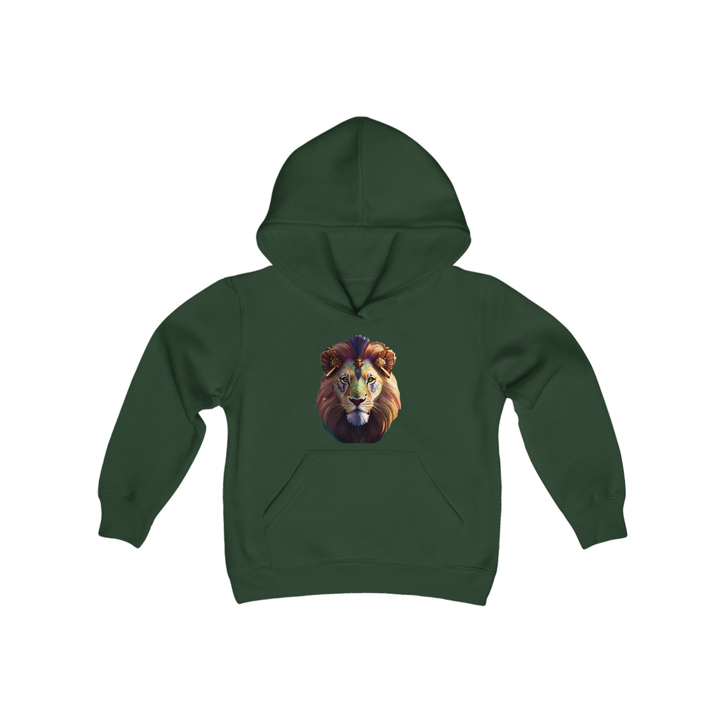 Youth Heavy Blend Hooded Sweatshirt with vector lion Design | OKEYCITY