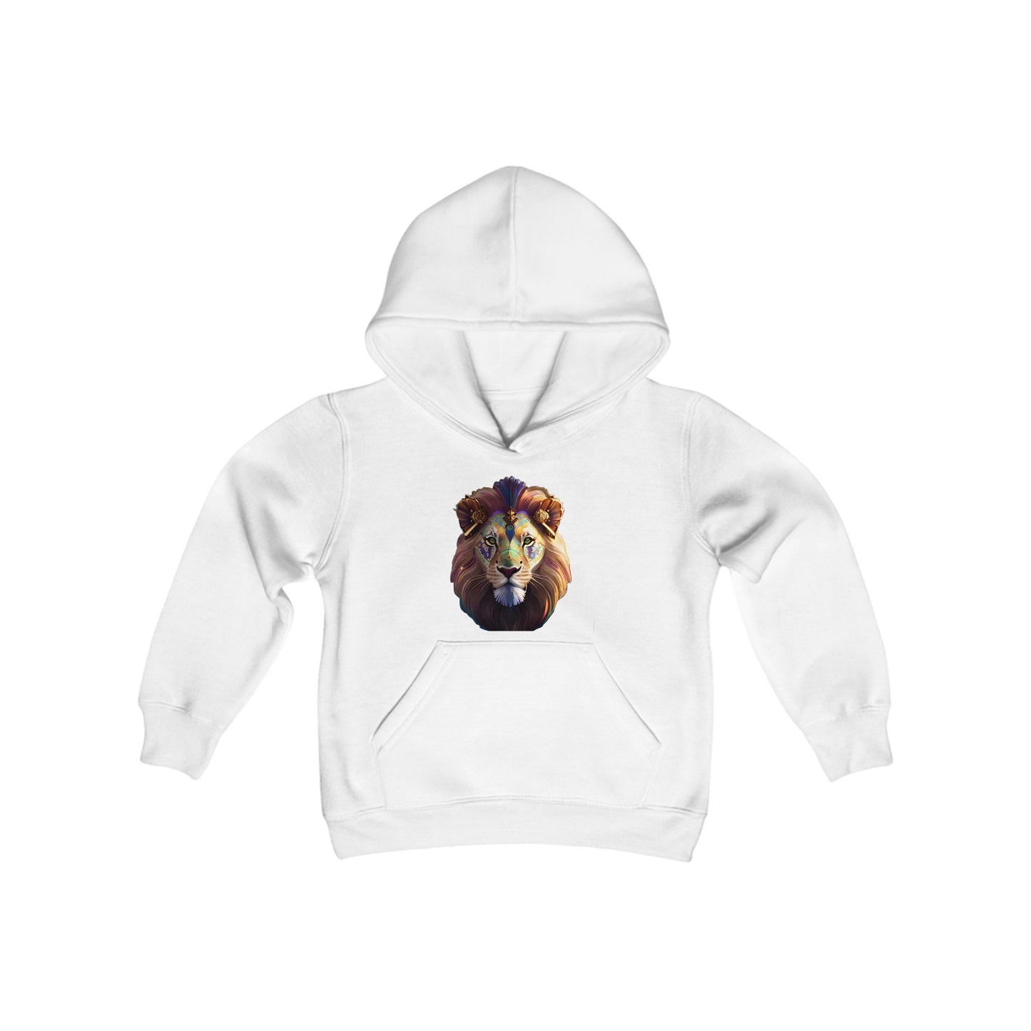 Youth Heavy Blend Hooded Sweatshirt with vector lion Design | OKEYCITY