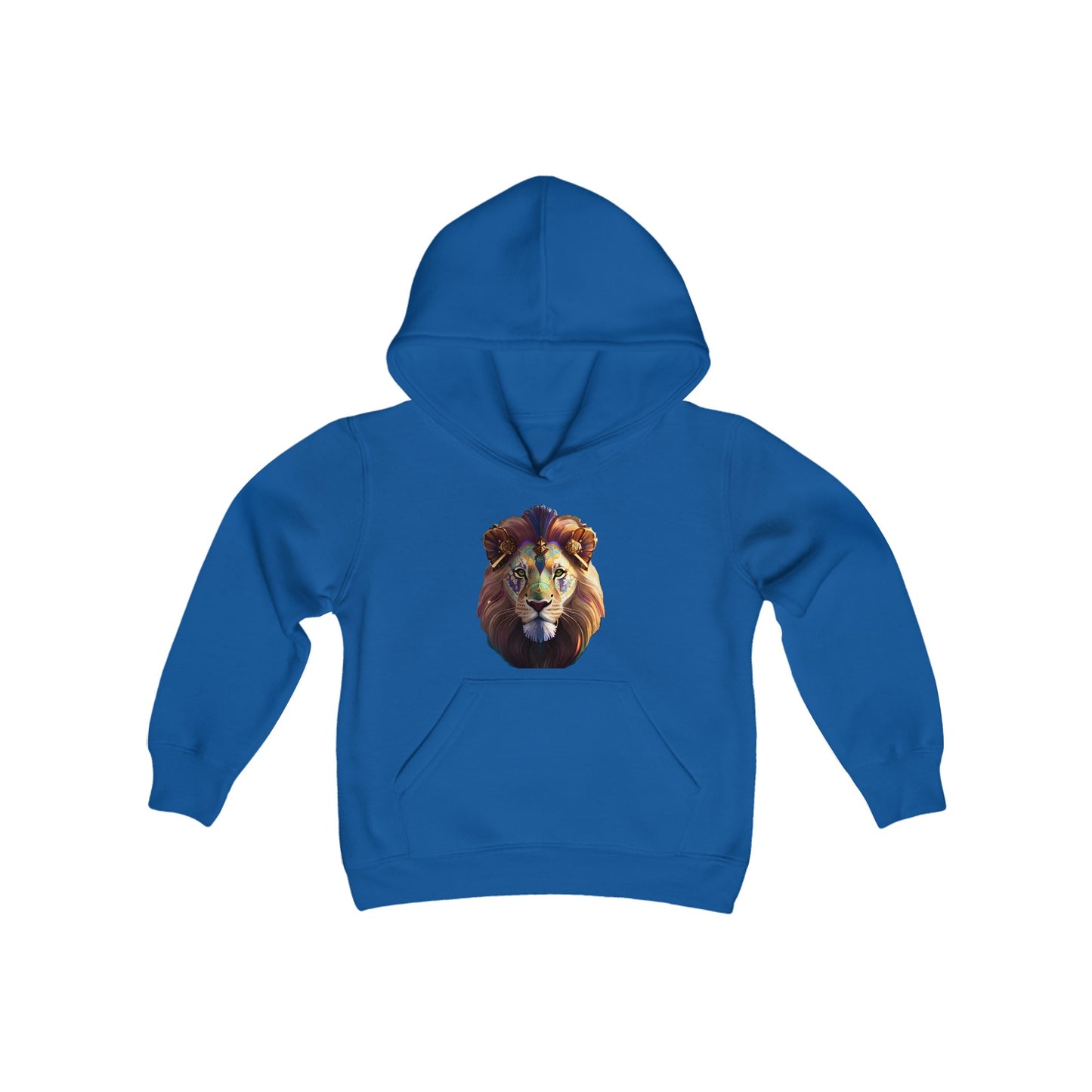 Youth Heavy Blend Hooded Sweatshirt with vector lion Design | OKEYCITY