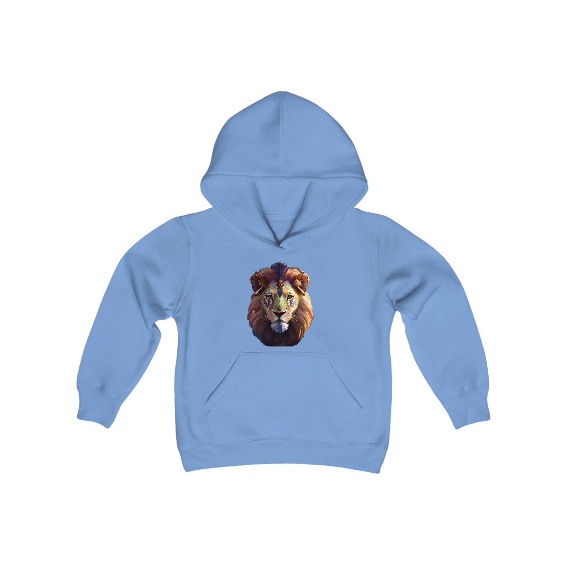 Youth Heavy Blend Hooded Sweatshirt with vector lion Design | OKEYCITY