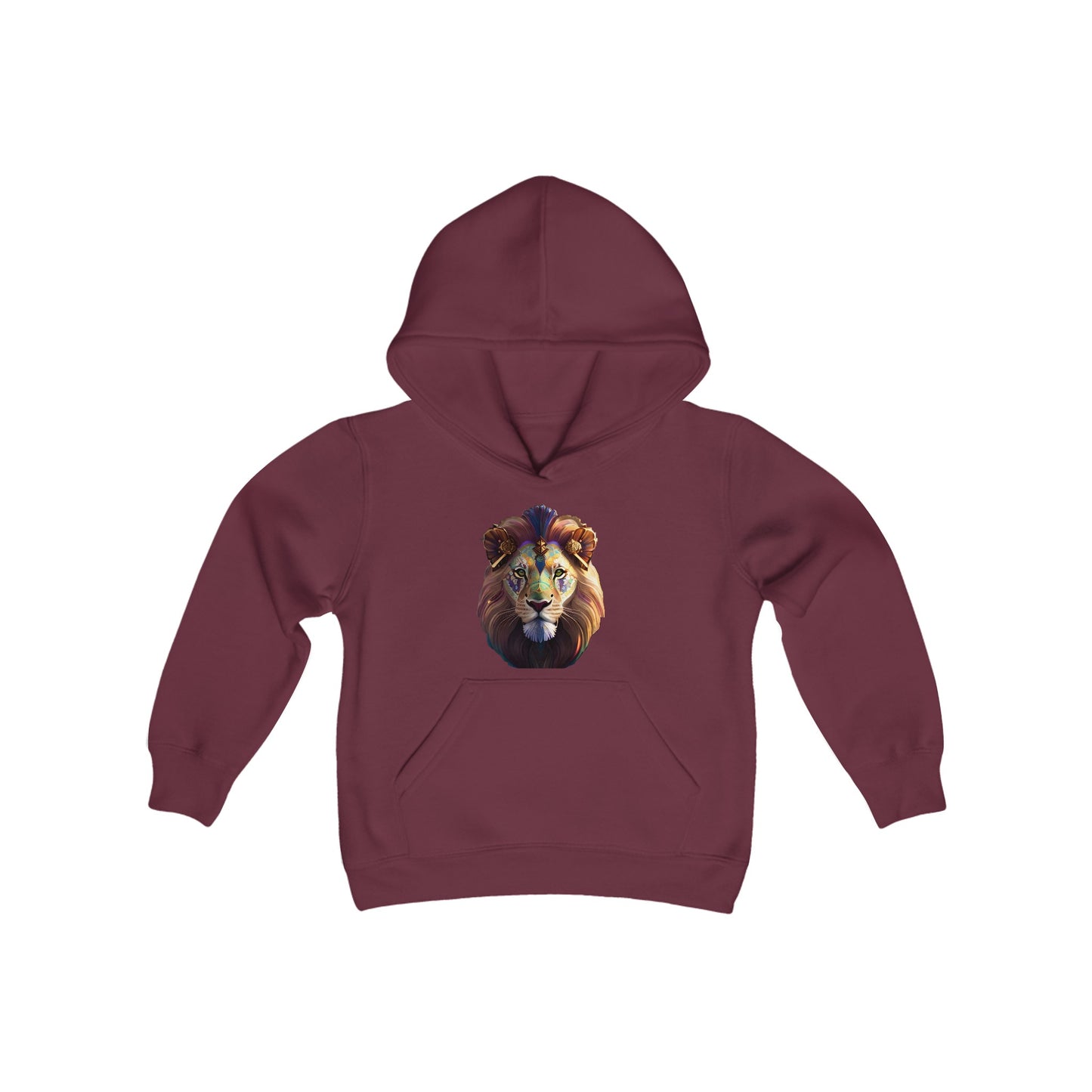 Youth Heavy Blend Hooded Sweatshirt with vector lion Design | OKEYCITY