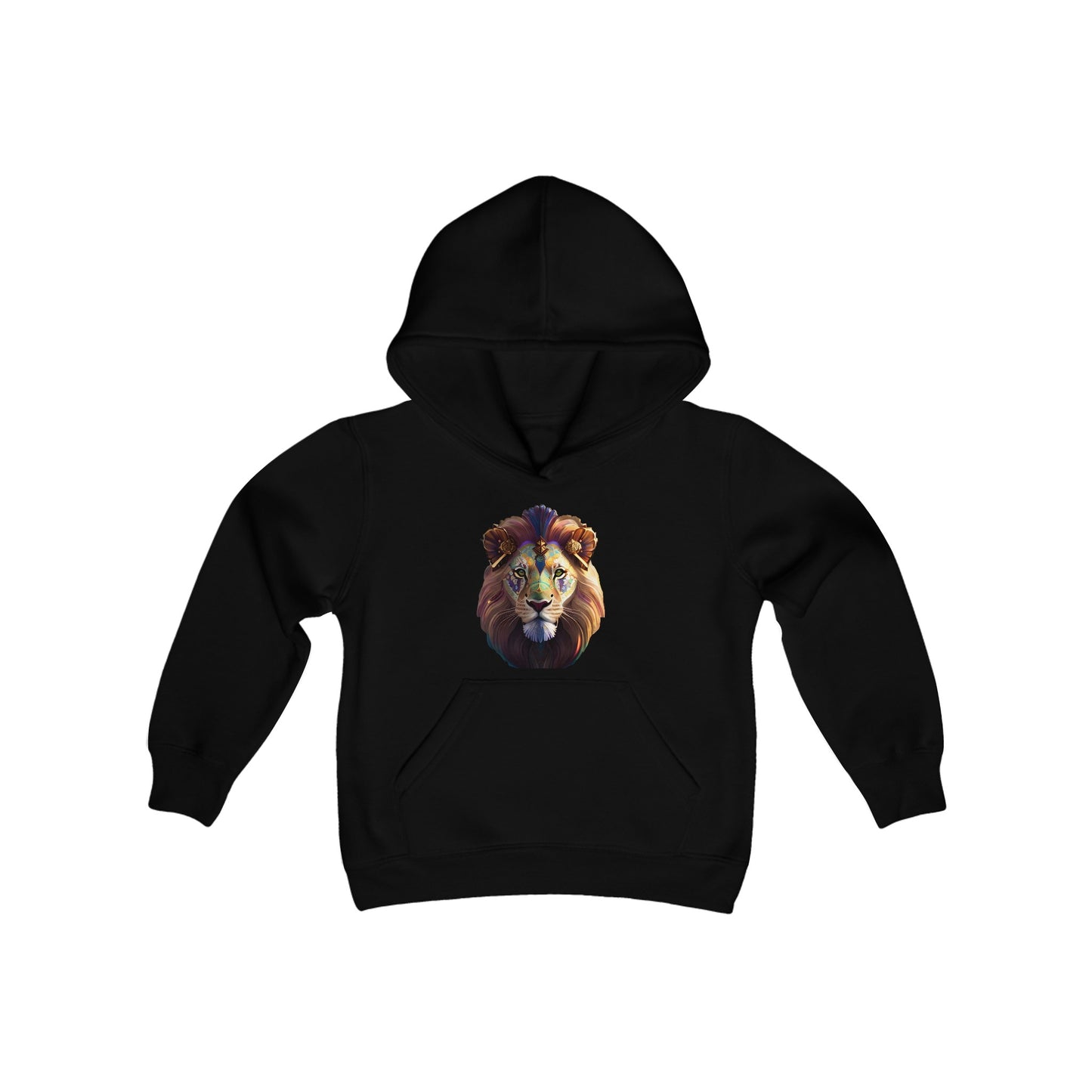 Youth Heavy Blend Hooded Sweatshirt with vector lion Design | OKEYCITY