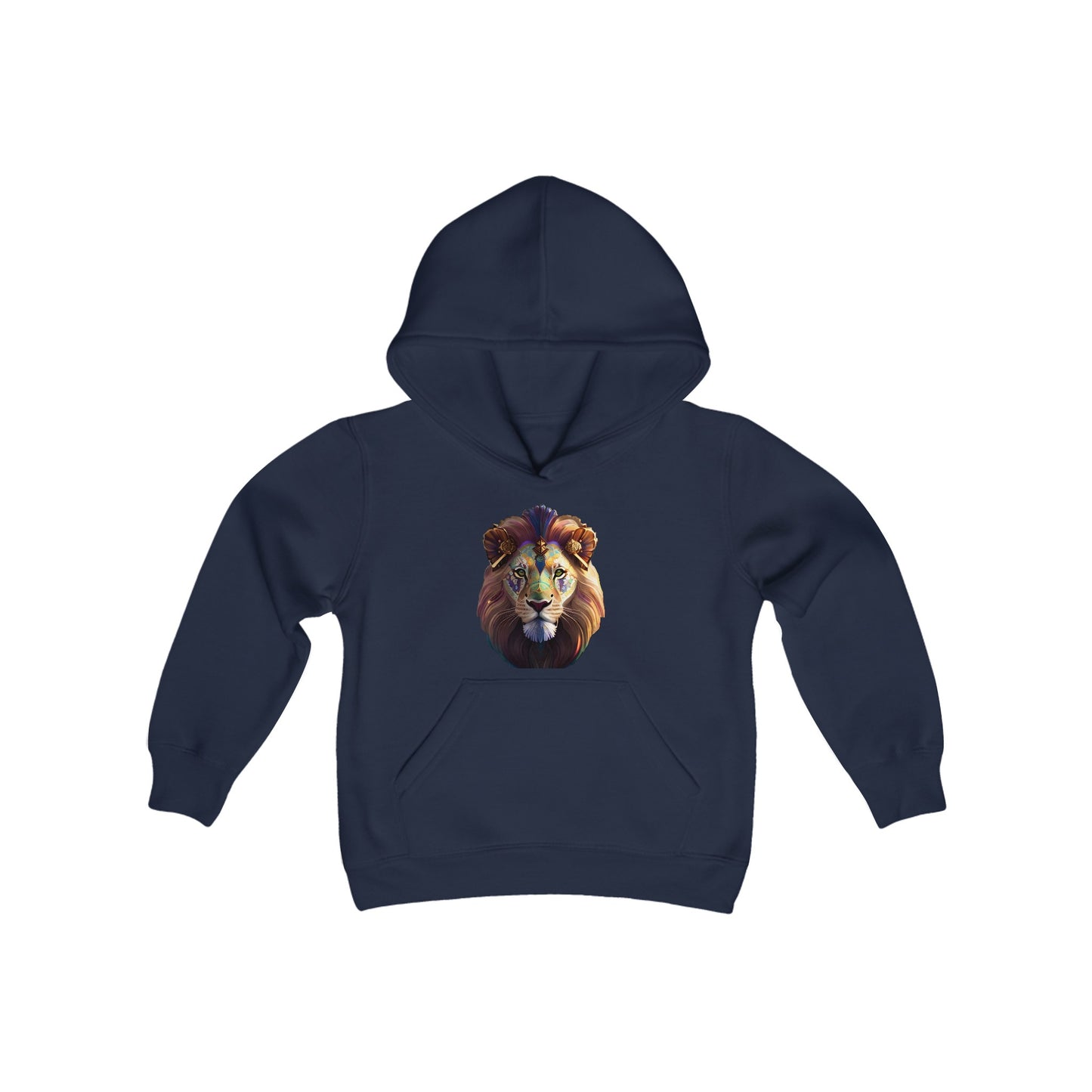 Youth Heavy Blend Hooded Sweatshirt with vector lion Design | OKEYCITY