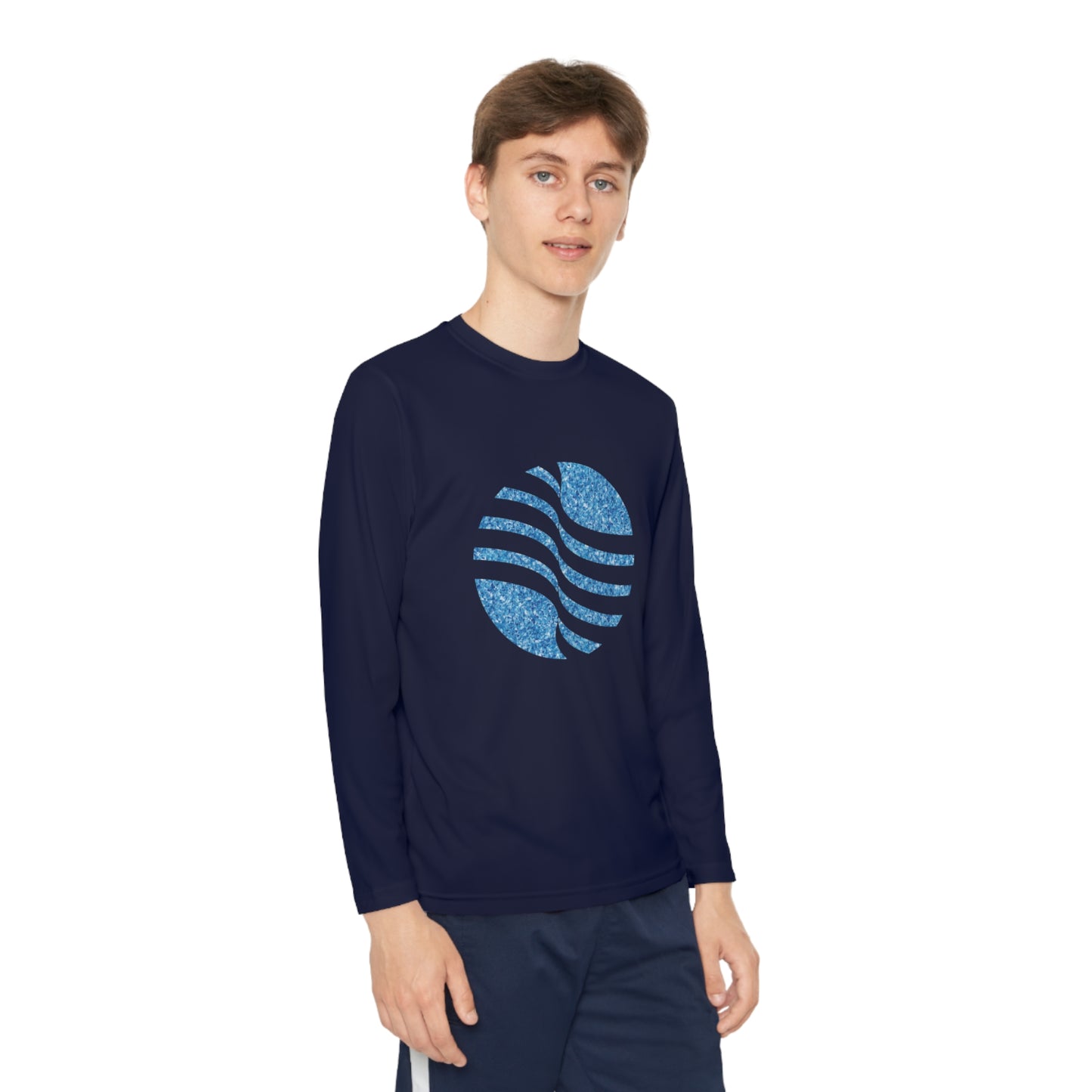 Youth Long Sleeve Competitor Tee with blue circle Design | OKEYCITY