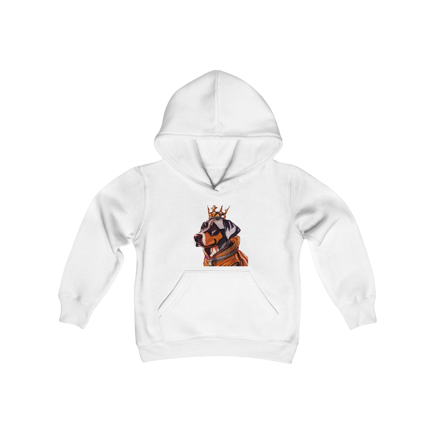 Youth Heavy Blend Hooded Sweatshirt with king Dog vector Design | OKEYCITY