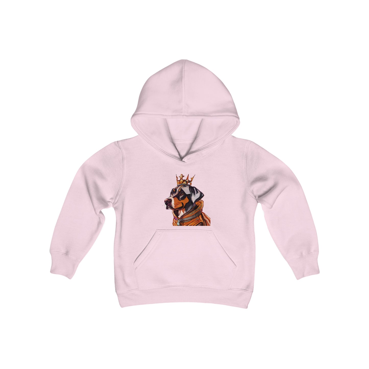 Youth Heavy Blend Hooded Sweatshirt with king Dog vector Design | OKEYCITY