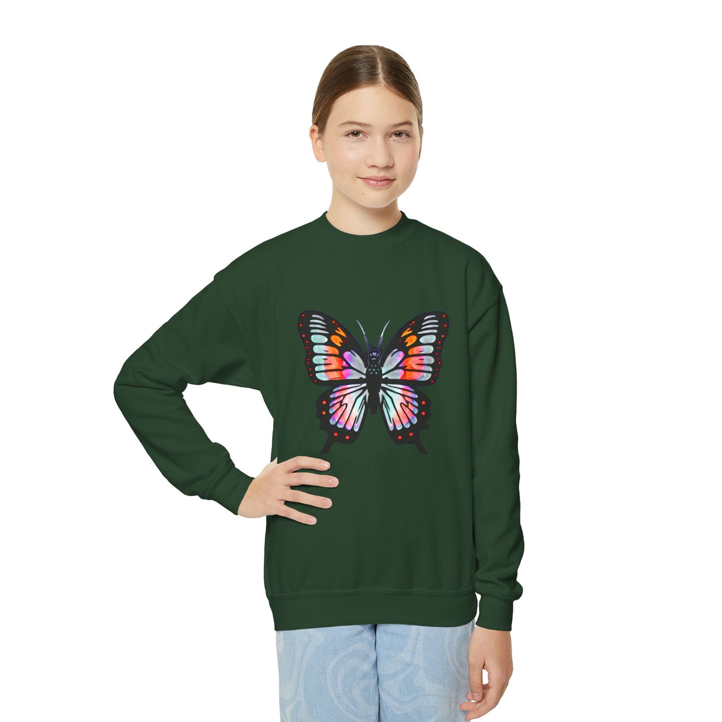 Youth Crewneck Sweatshirt with Butterfly Design | OKEYCITY