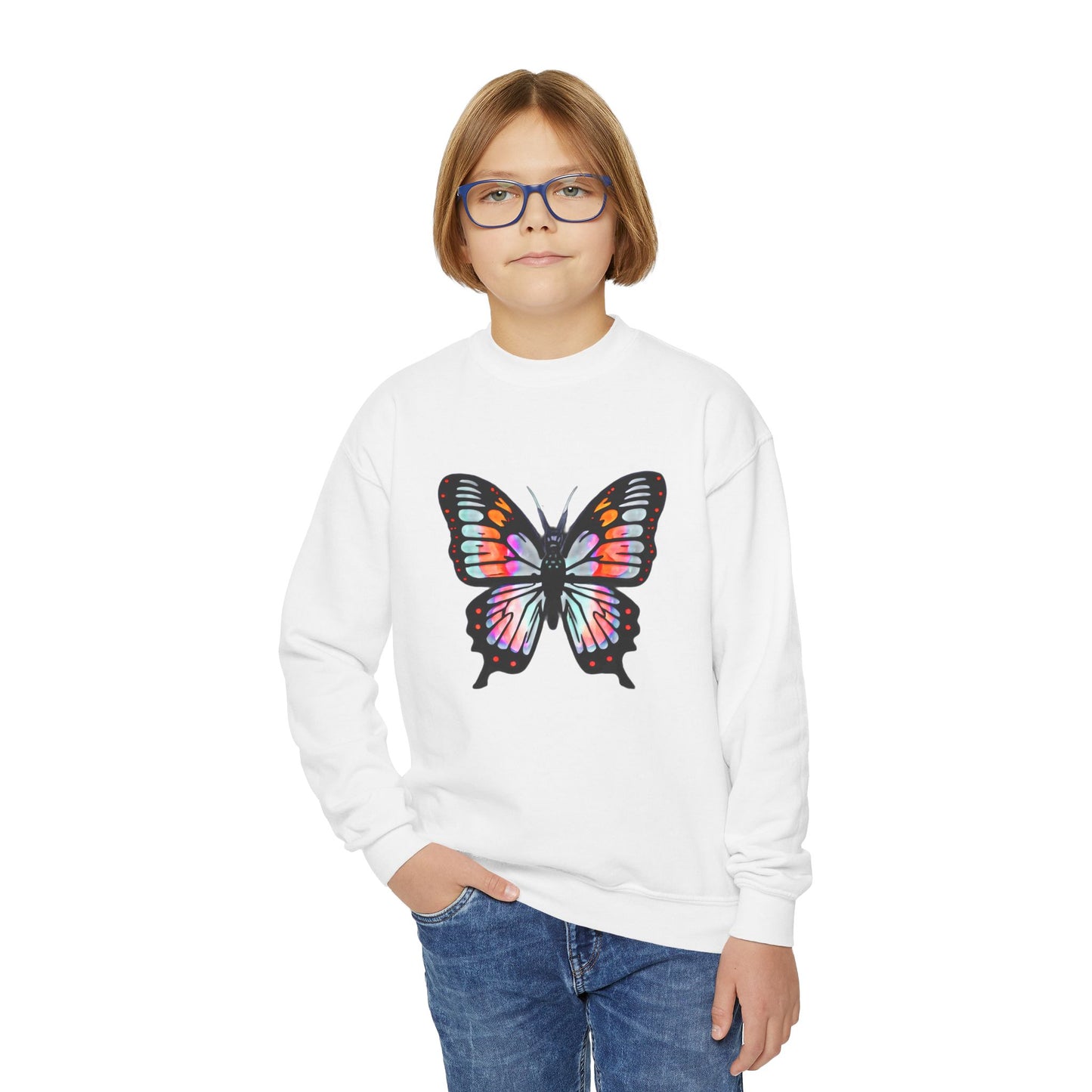 Youth Crewneck Sweatshirt with Butterfly Design | OKEYCITY