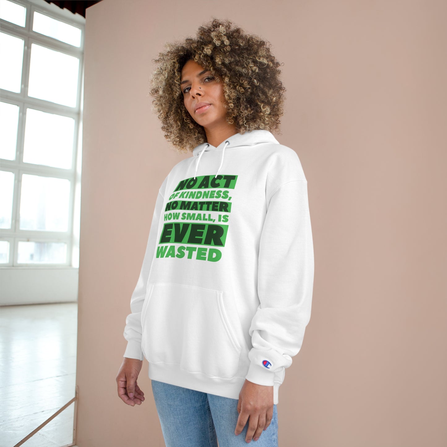 Champion Hoodie With Green Text Design | OKEYCITY