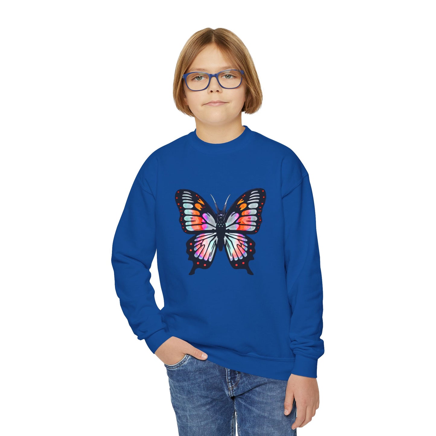 Youth Crewneck Sweatshirt with Butterfly Design | OKEYCITY