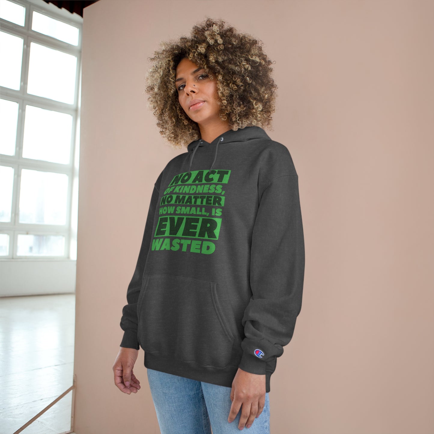 Champion Hoodie With Green Text Design | OKEYCITY