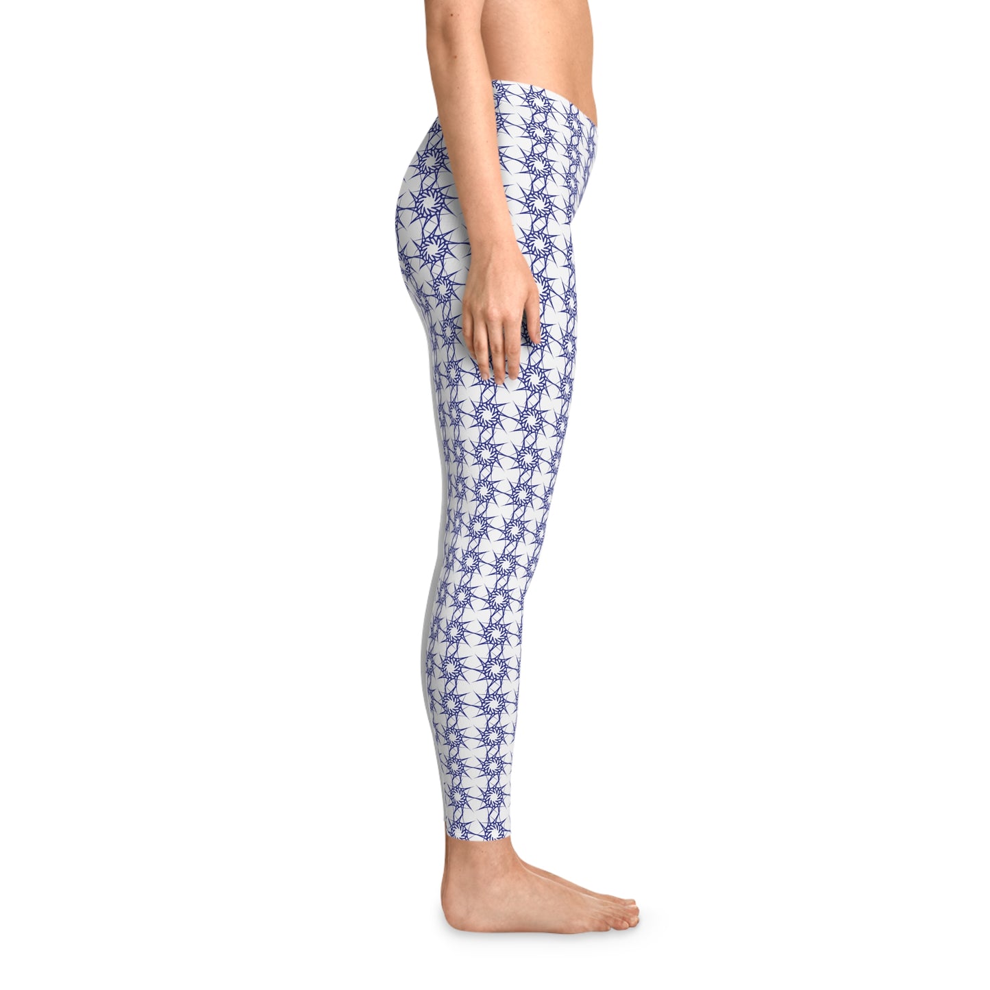 Stretchy Leggings (AOP) With blue symbol Design | OKEYCITY