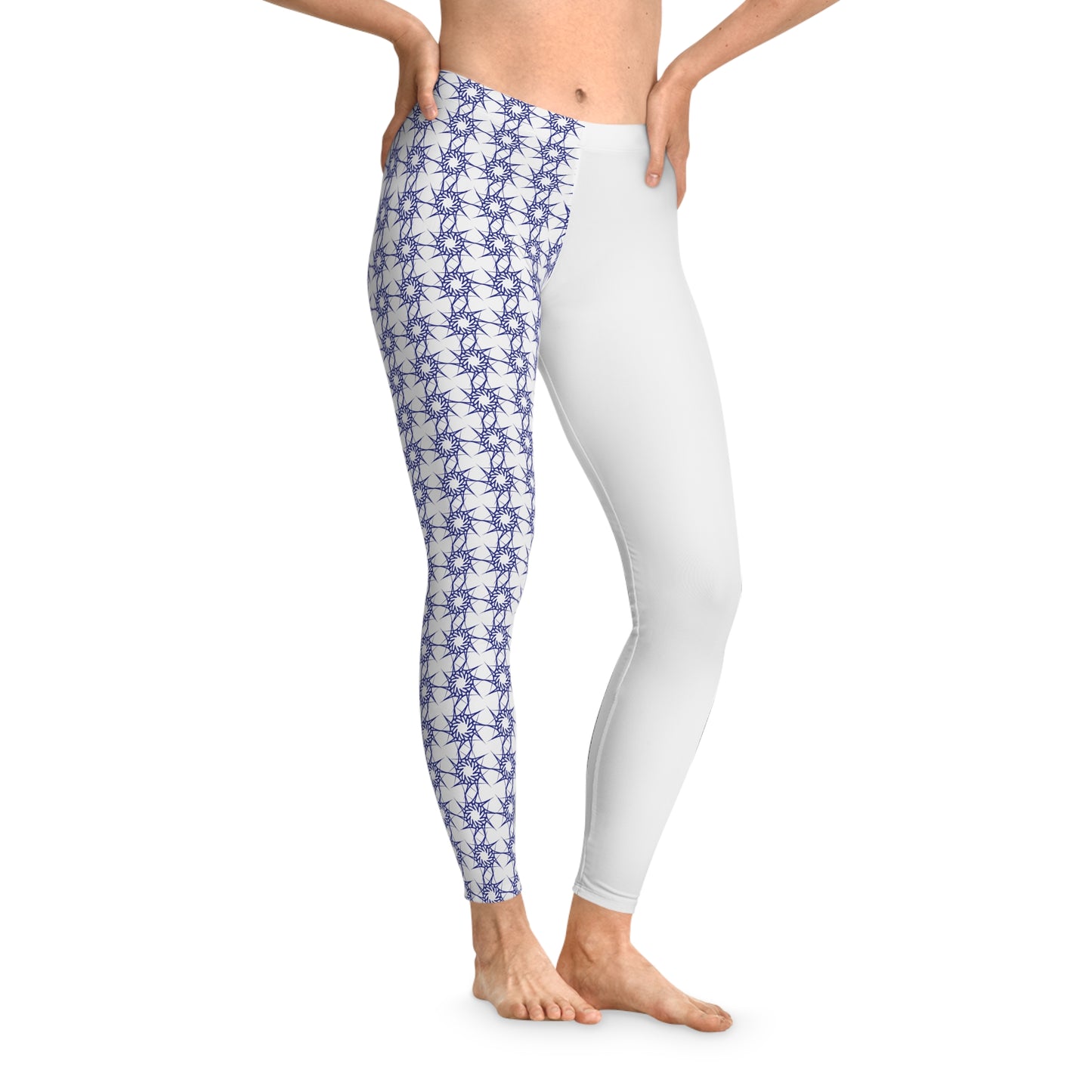 Stretchy Leggings (AOP) With blue symbol Design | OKEYCITY