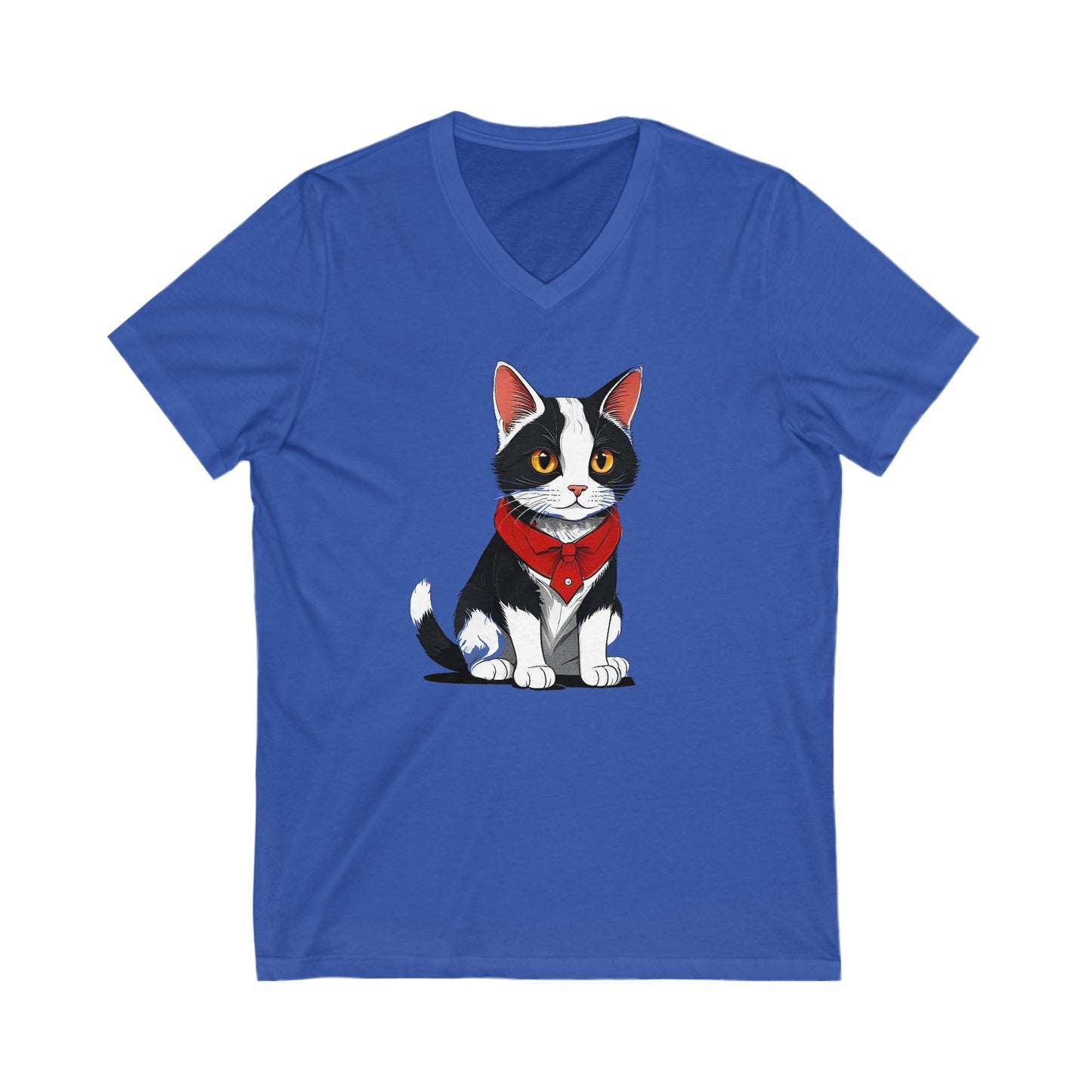 Unisex Jersey Short Sleeve V-Neck Tee with cat design | OKEYCITY