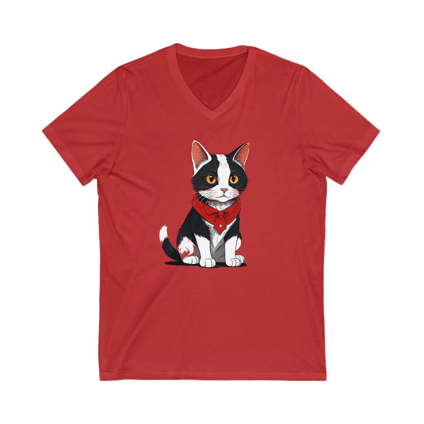 Unisex Jersey Short Sleeve V-Neck Tee with cat design | OKEYCITY