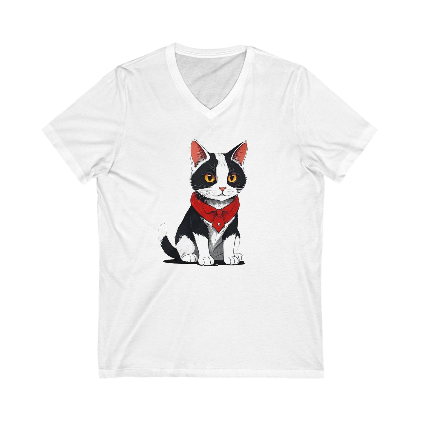 Unisex Jersey Short Sleeve V-Neck Tee with cat design | OKEYCITY