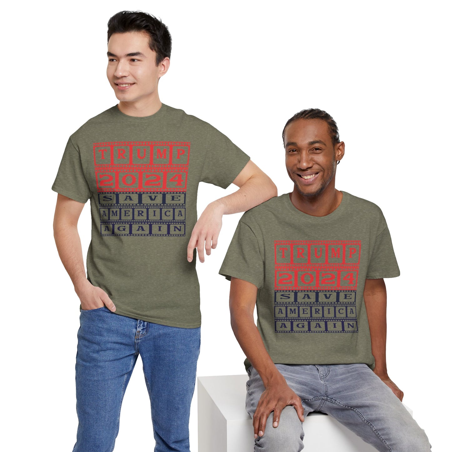 Unisex Heavy Cotton Tee with Trump 2024 Design | OKEYCITY