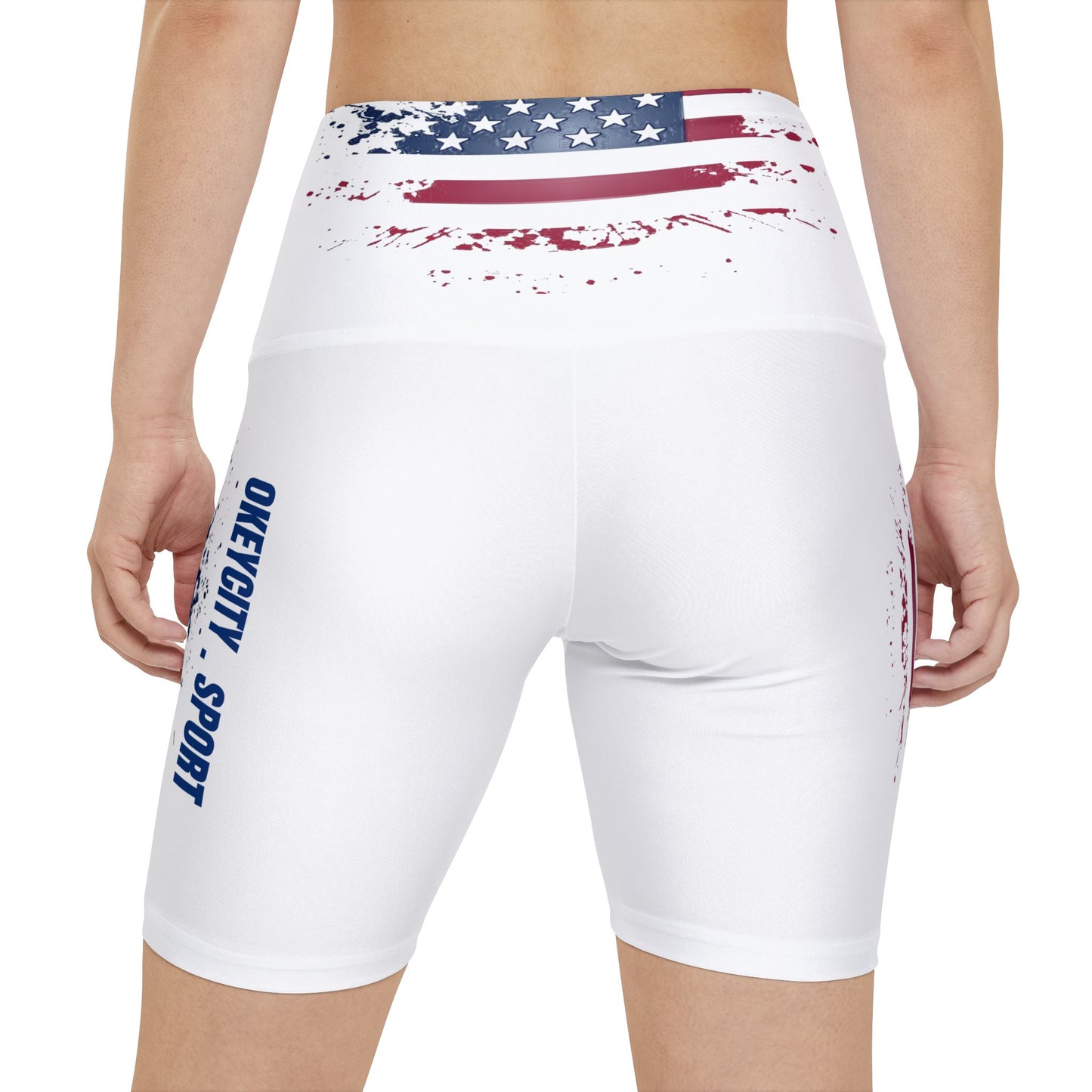 Women's Workout Shorts with USA Flag Design | OKEYCITY