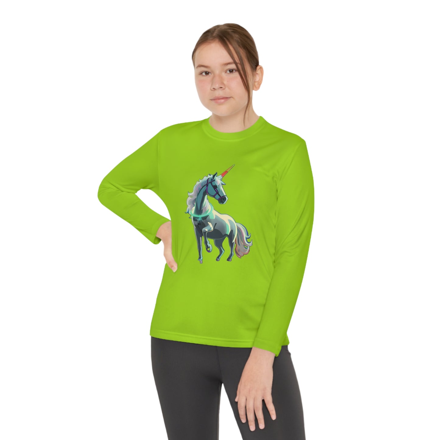 Youth Long Sleeve Competitor Tee with Unicorn Design | OKEYCITY