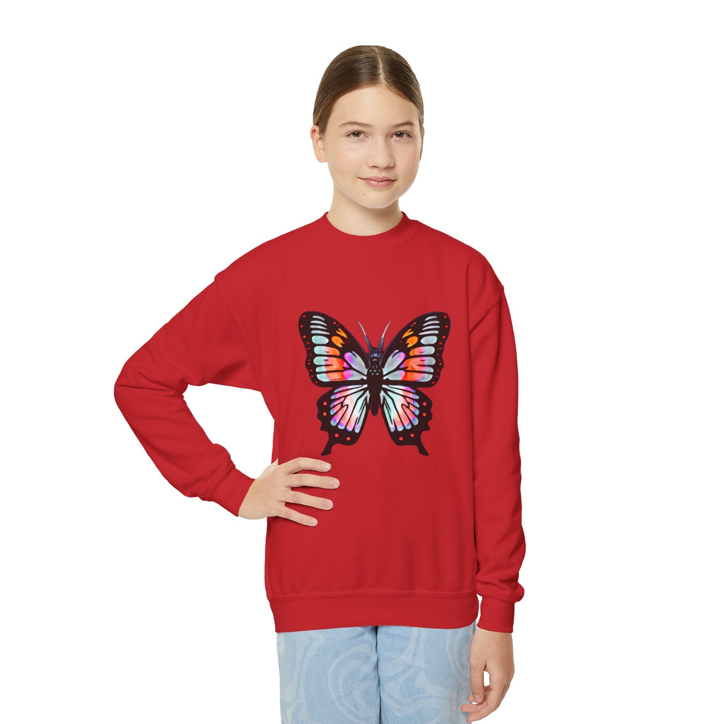 Youth Crewneck Sweatshirt with Butterfly Design | OKEYCITY