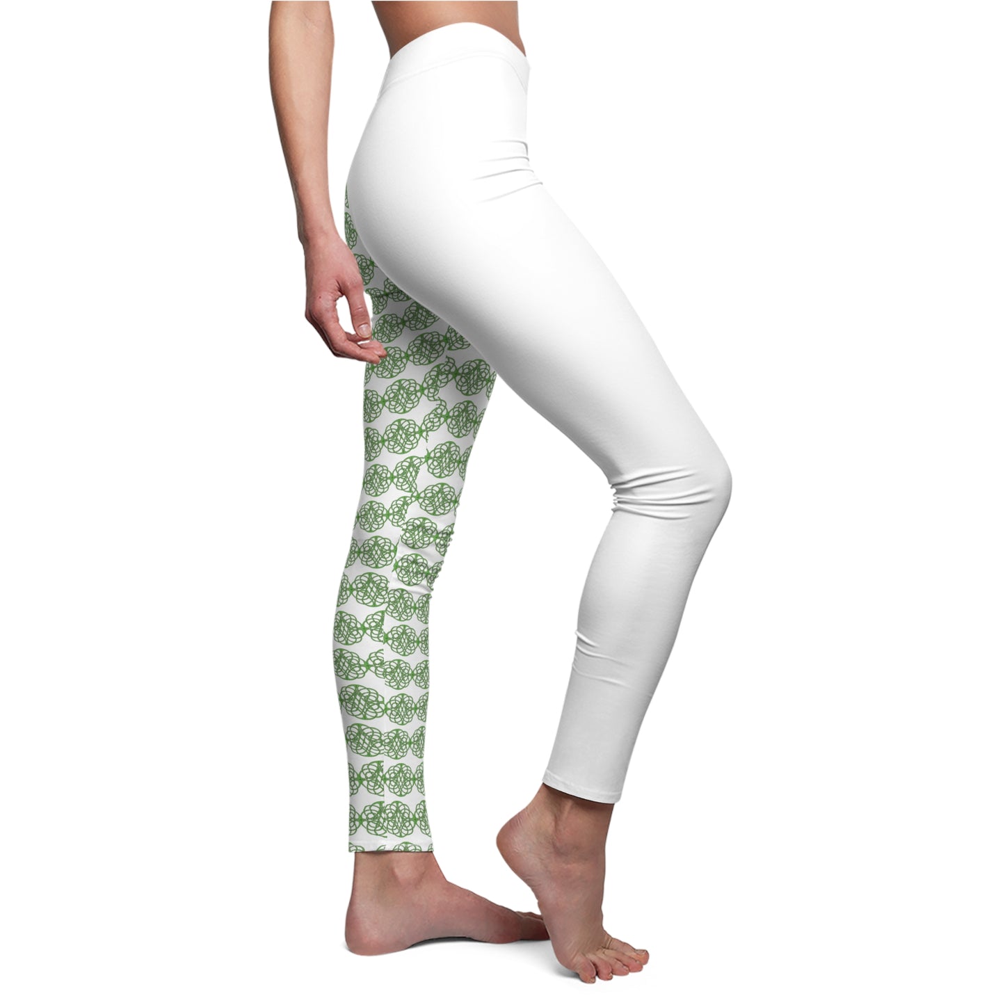 Women's Cut & Sew Casual Leggings (AOP) with green pattern Design| OKEYCITY