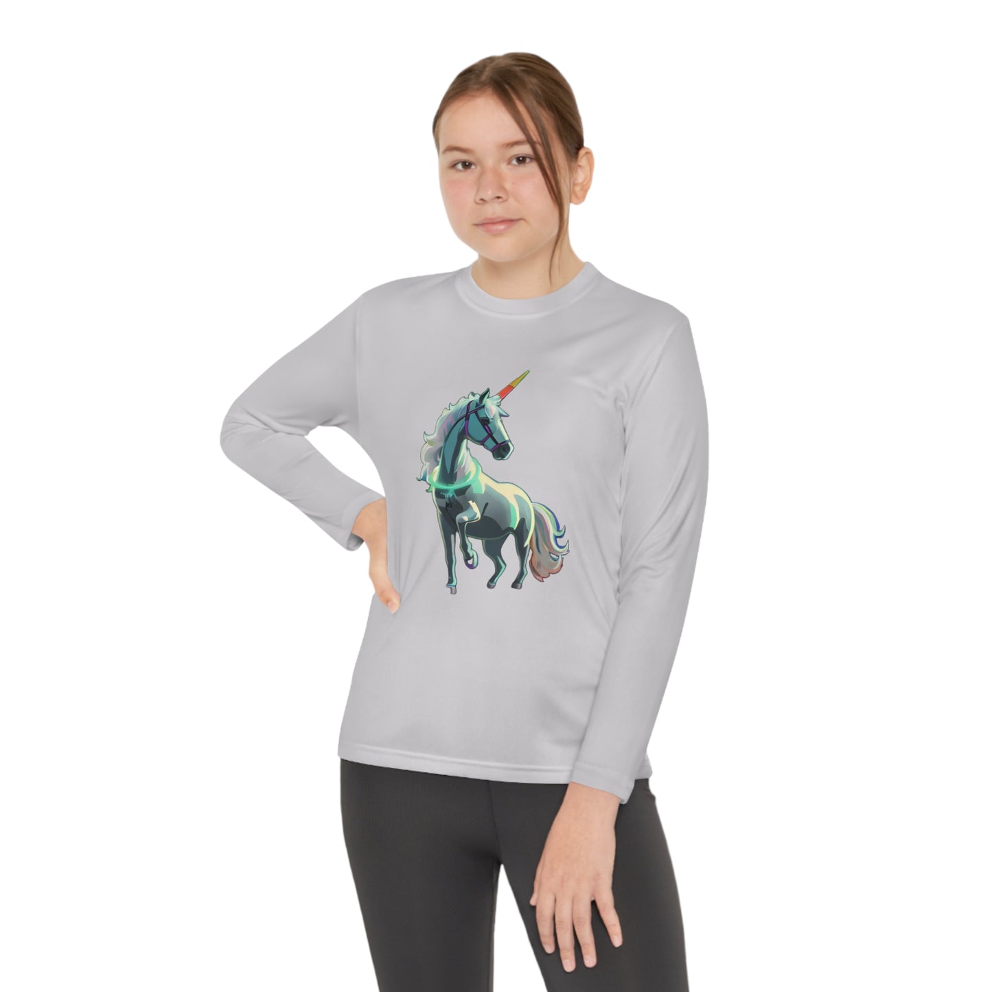 Youth Long Sleeve Competitor Tee with Unicorn Design | OKEYCITY