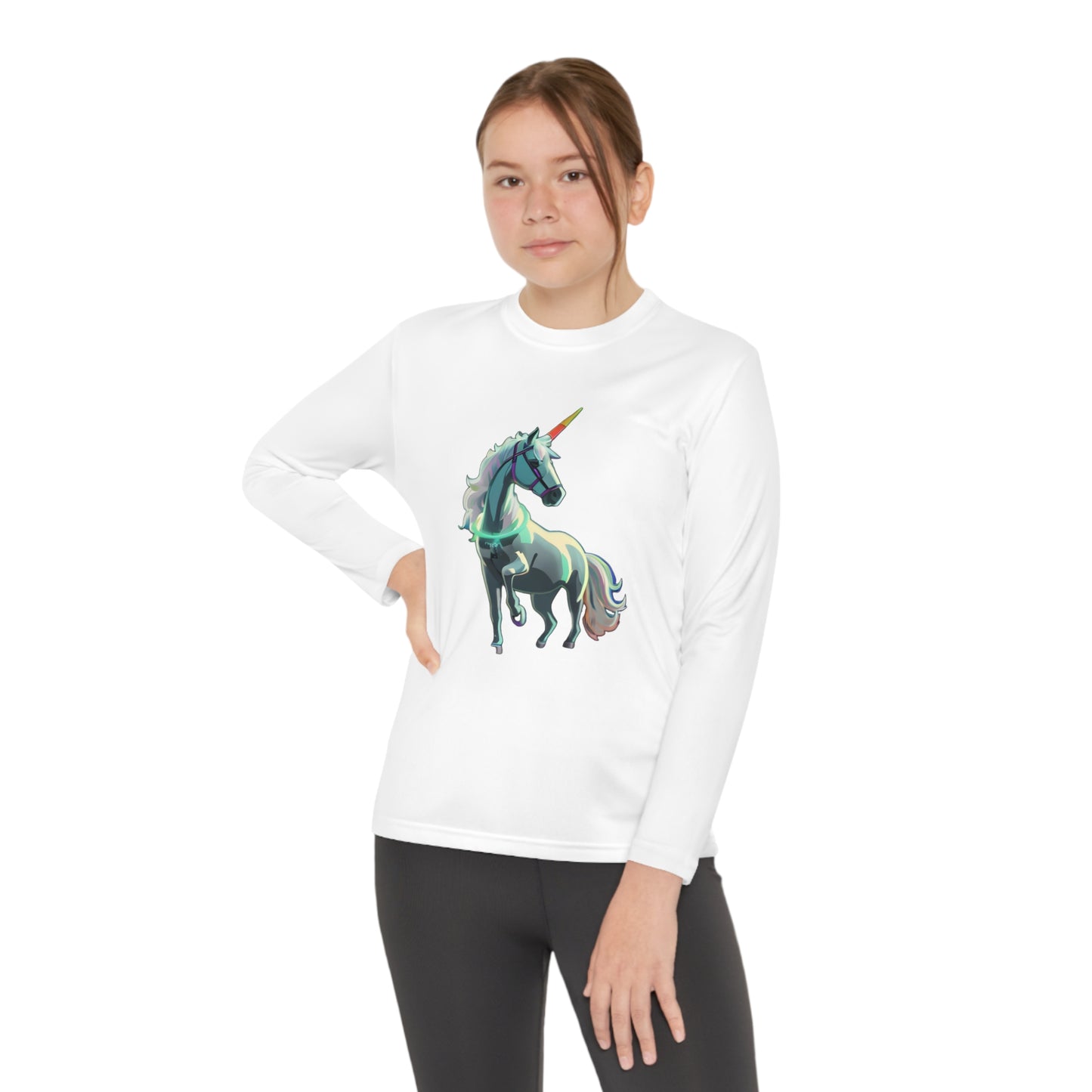 Youth Long Sleeve Competitor Tee with Unicorn Design | OKEYCITY