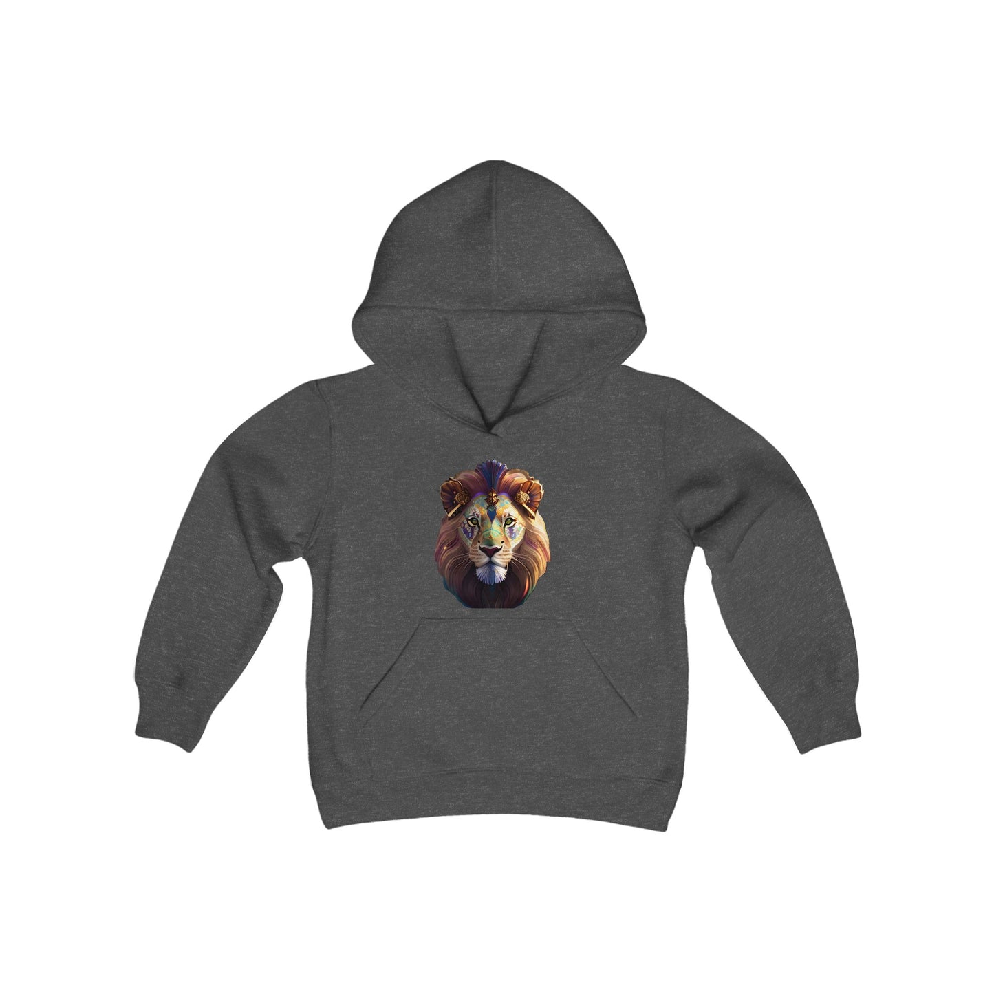 Youth Heavy Blend Hooded Sweatshirt with vector lion Design | OKEYCITY