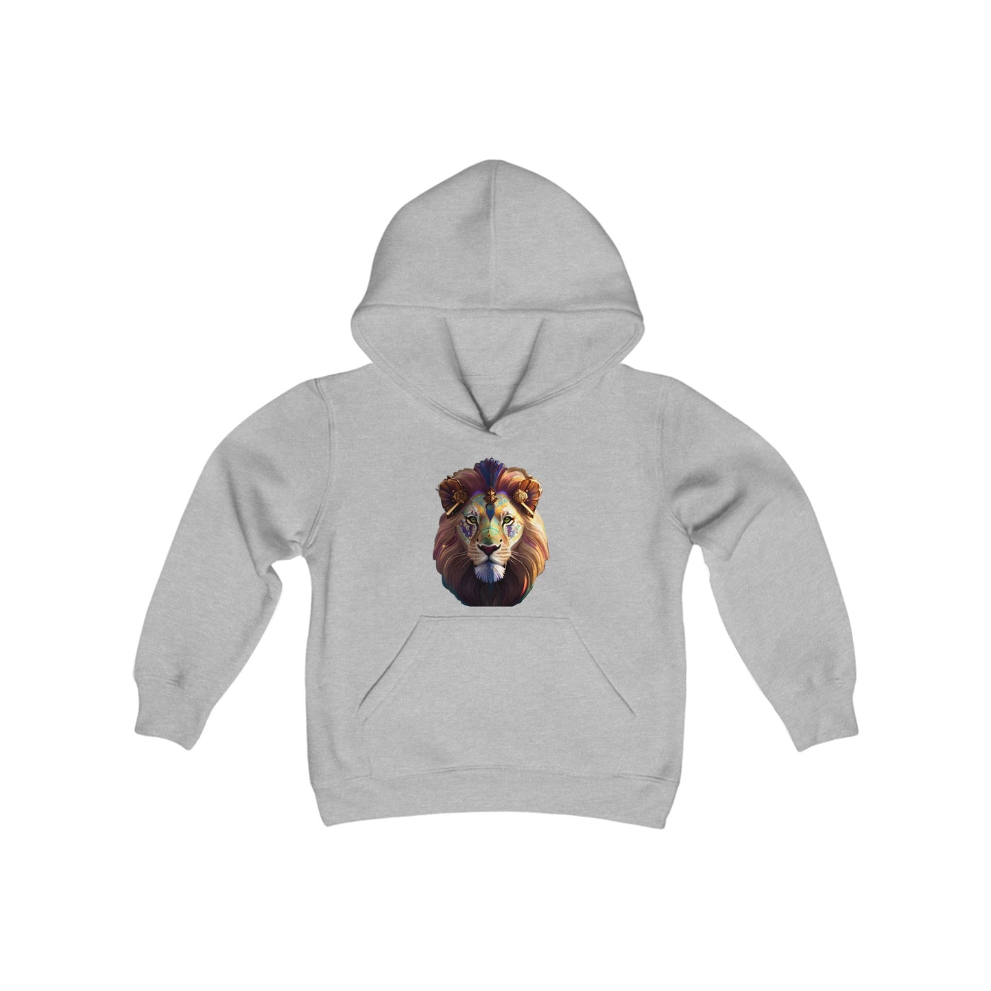 Youth Heavy Blend Hooded Sweatshirt with vector lion Design | OKEYCITY