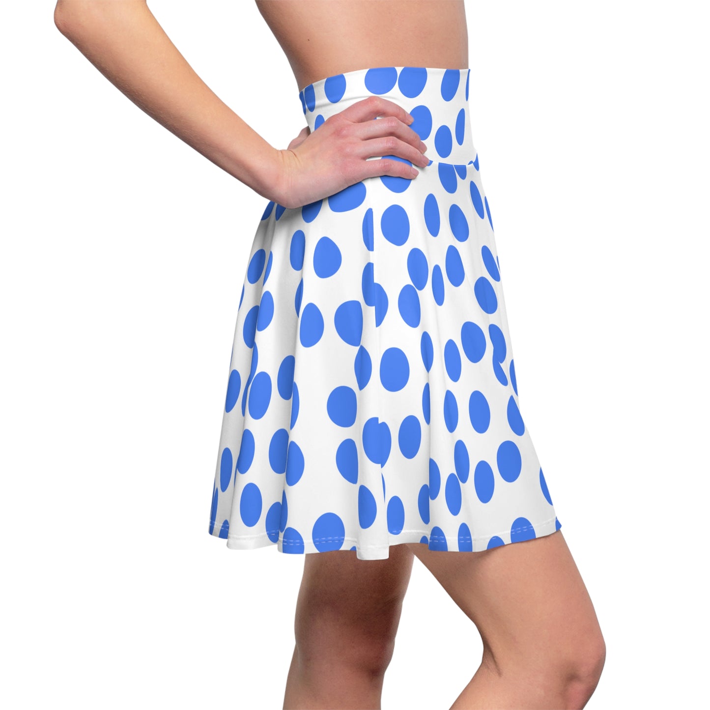 Women's Skater Skirt with blue dot Design | OKEYCITY